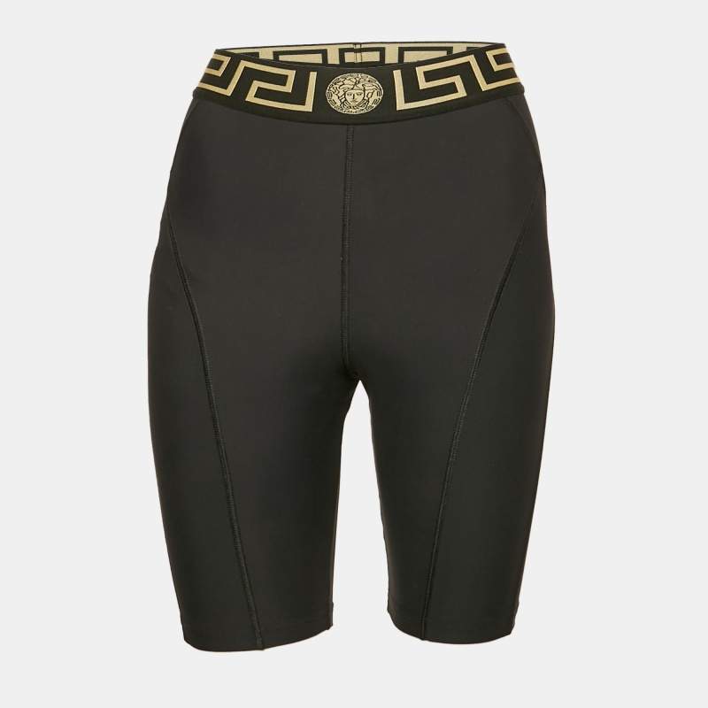 Pre Owned Versace Black Nylon Greca Band Cycling Shorts S