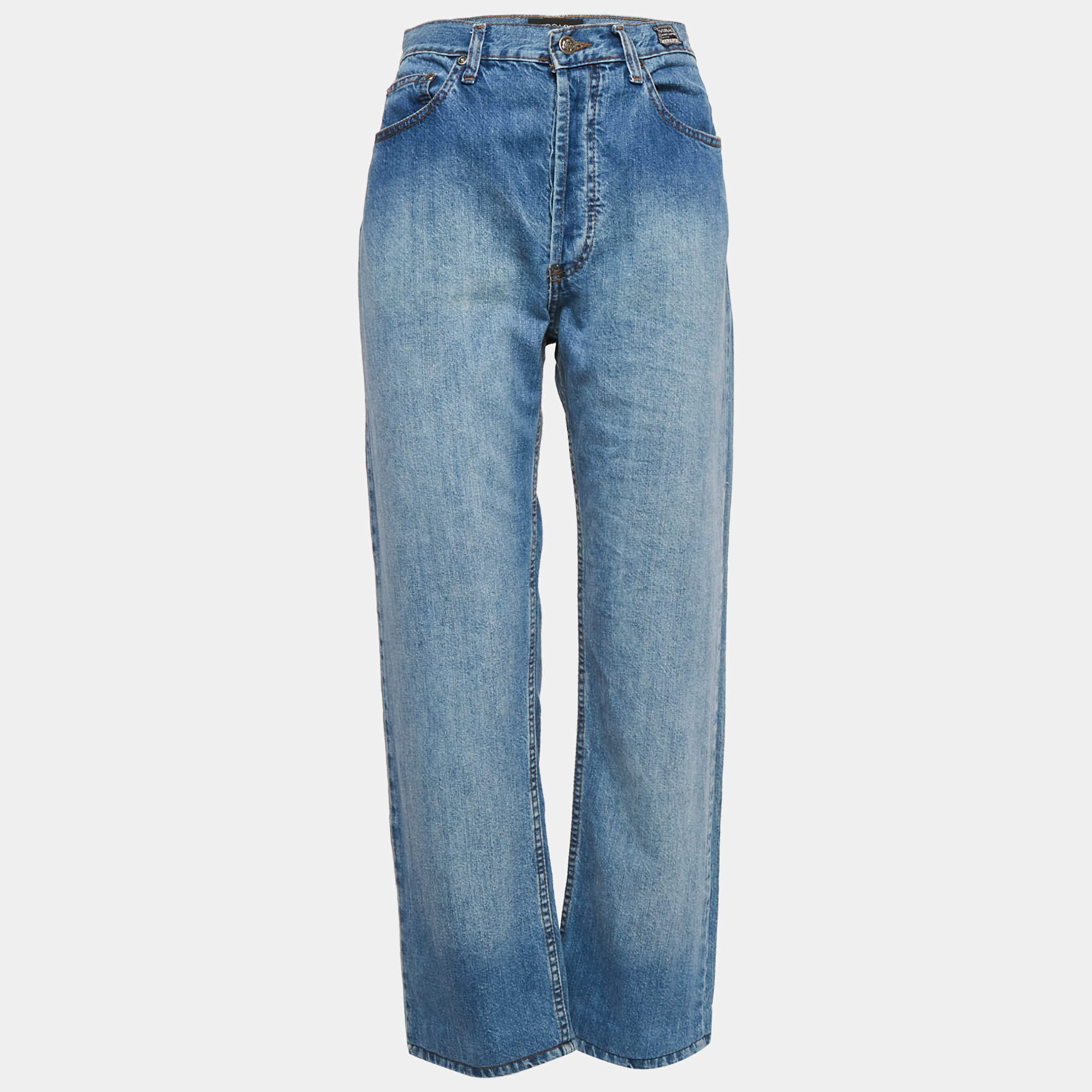 Versace Vintage Blue Washed Denim Wide Leg High Ride Jeans L Waist 31" 