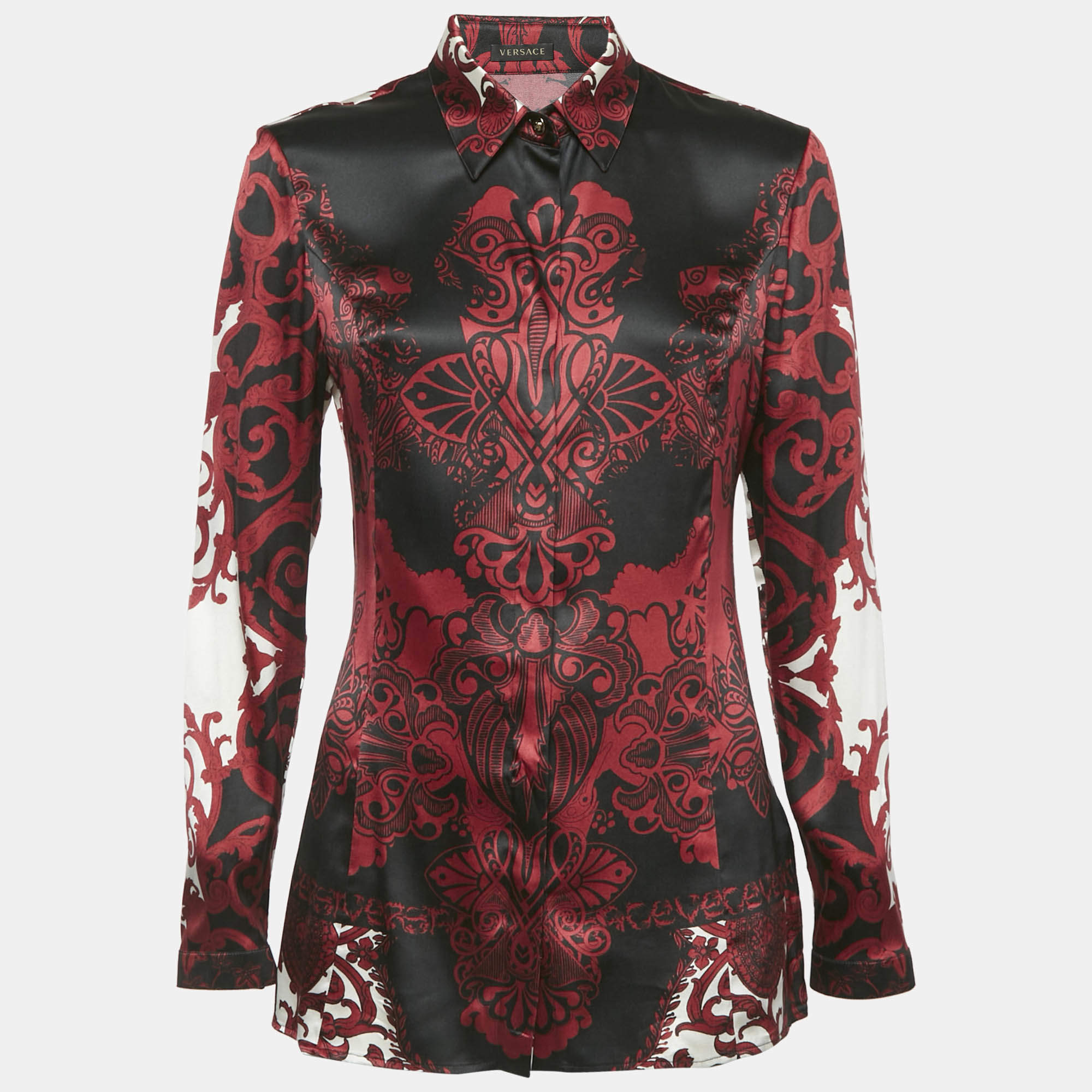 Pre Owned Versace Burgundy Paisley Print Satin Shirt M
