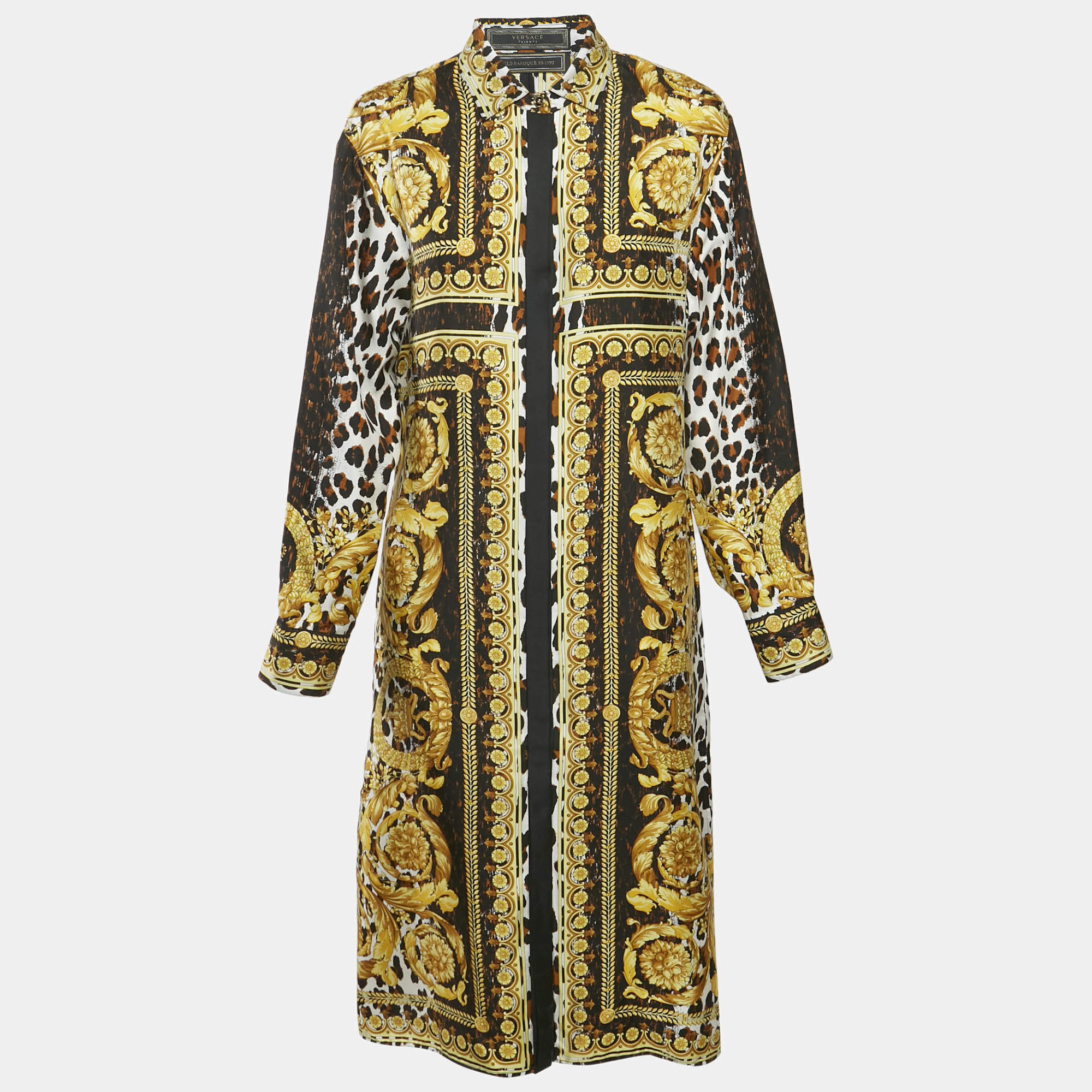 Pre Owned Versace Tribute Black Silk Wild Baroque SS 1992 Shirt Dress M
