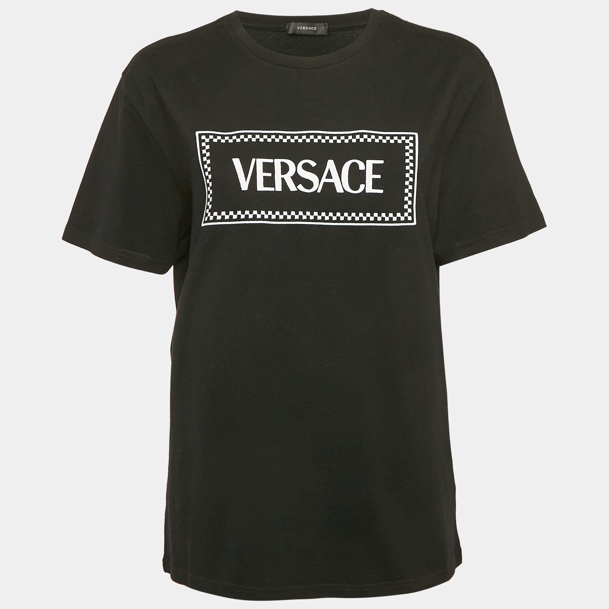 Versace Black Logo Embroidery Cotton Crew Neck T-Shirt M
