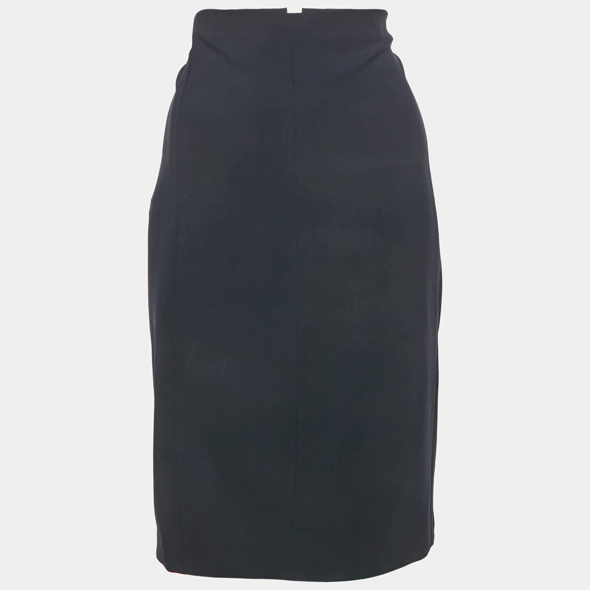 Pre Owned Versace Navy Blue Knit Knee Length Skirt L
