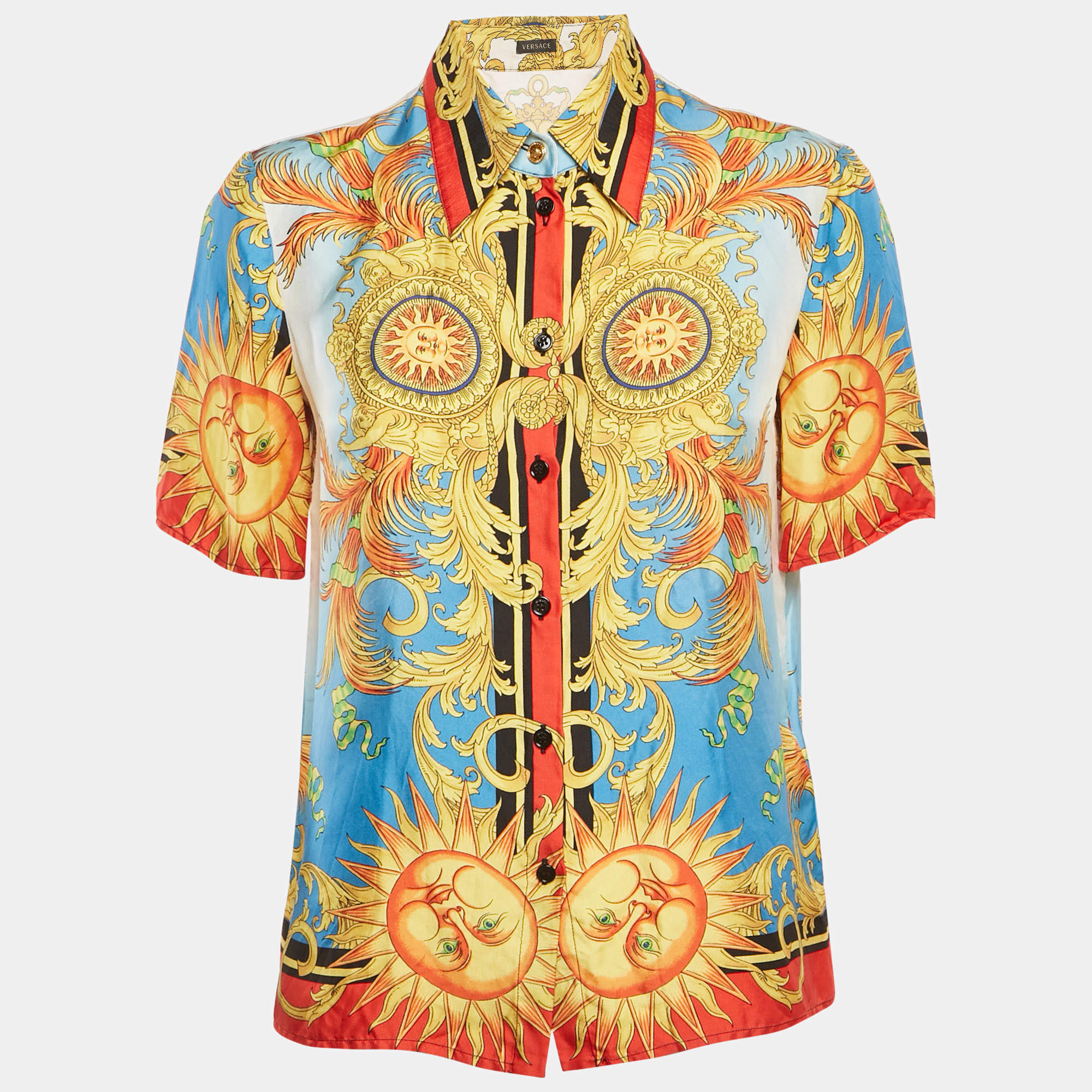 Pre Owned Versace Multicolor Barqoue Print Silk Short Sleeve Shirt S