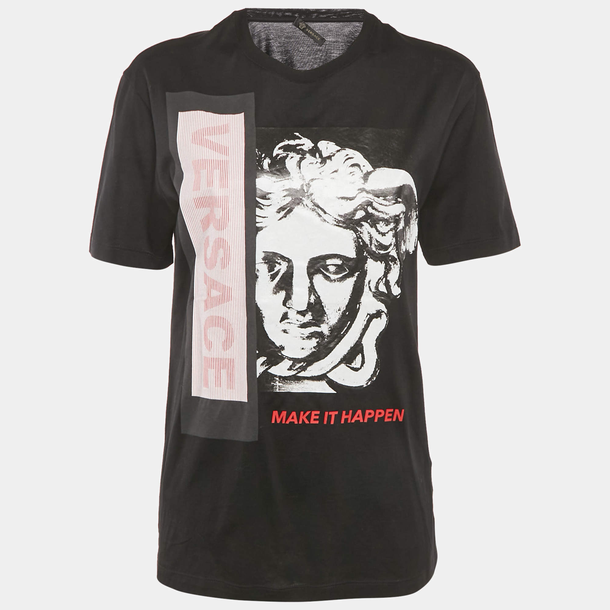 Pre Owned  Versace Black Make It Happen Print Cotton T-Shirt S 