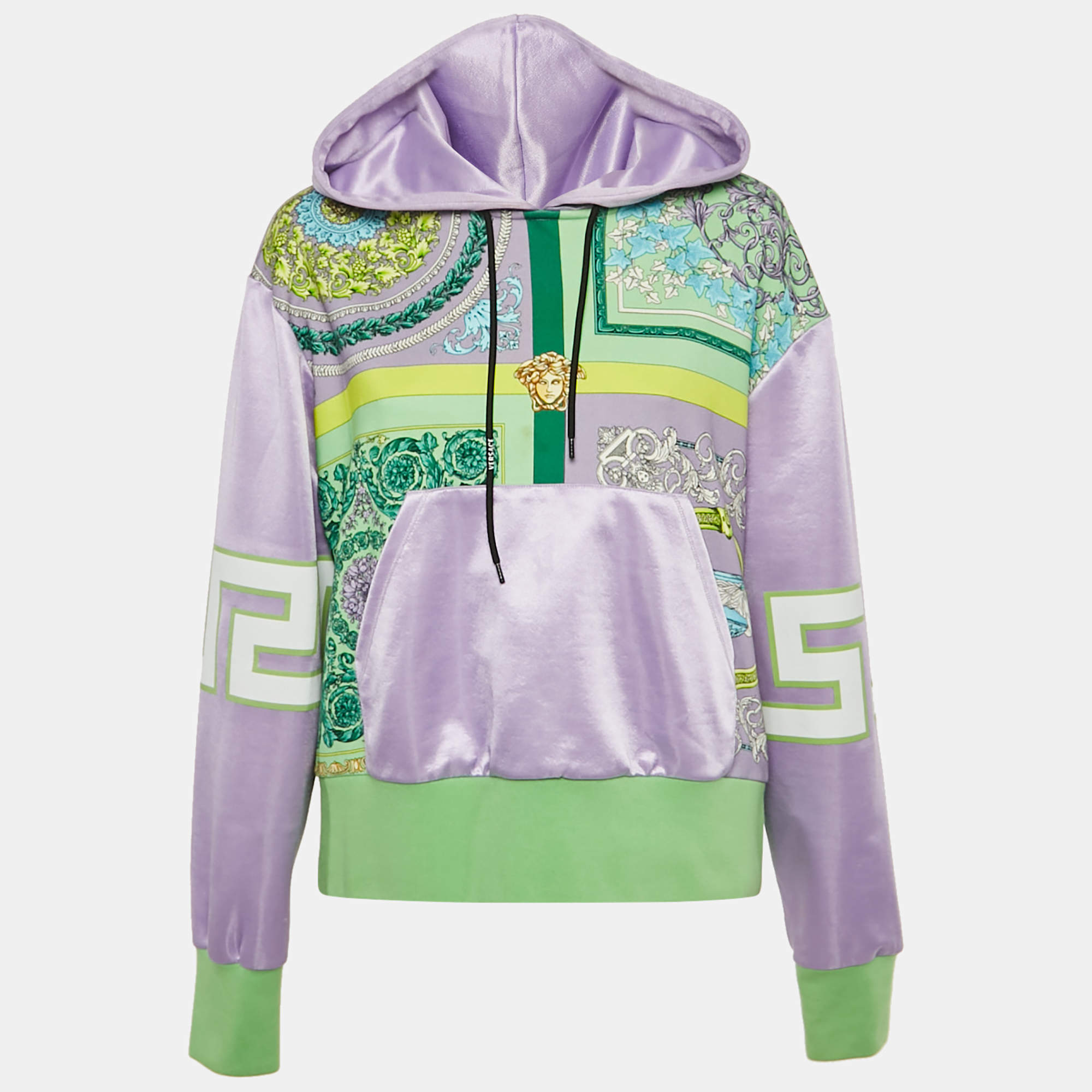 Pre Owned Versace Lilac /Green Baroque Mosaic Print Cotton Hooded Sweatshirt M 