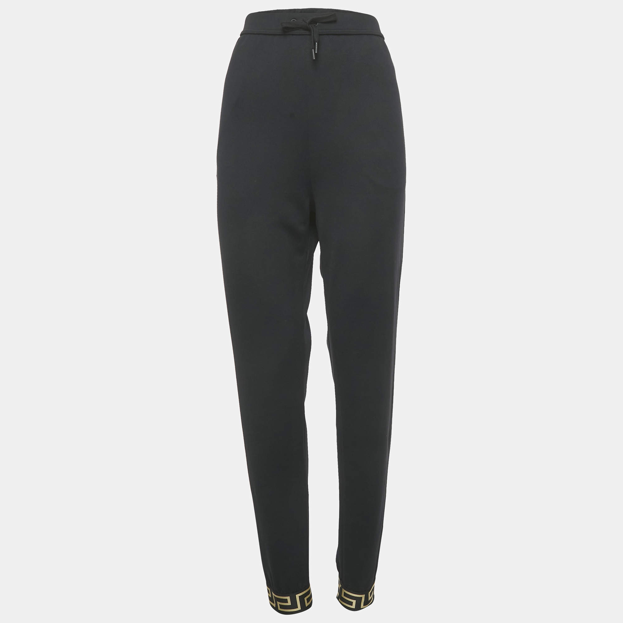 Pre Owned Versace Black Greca Trim Jersey Joggers L