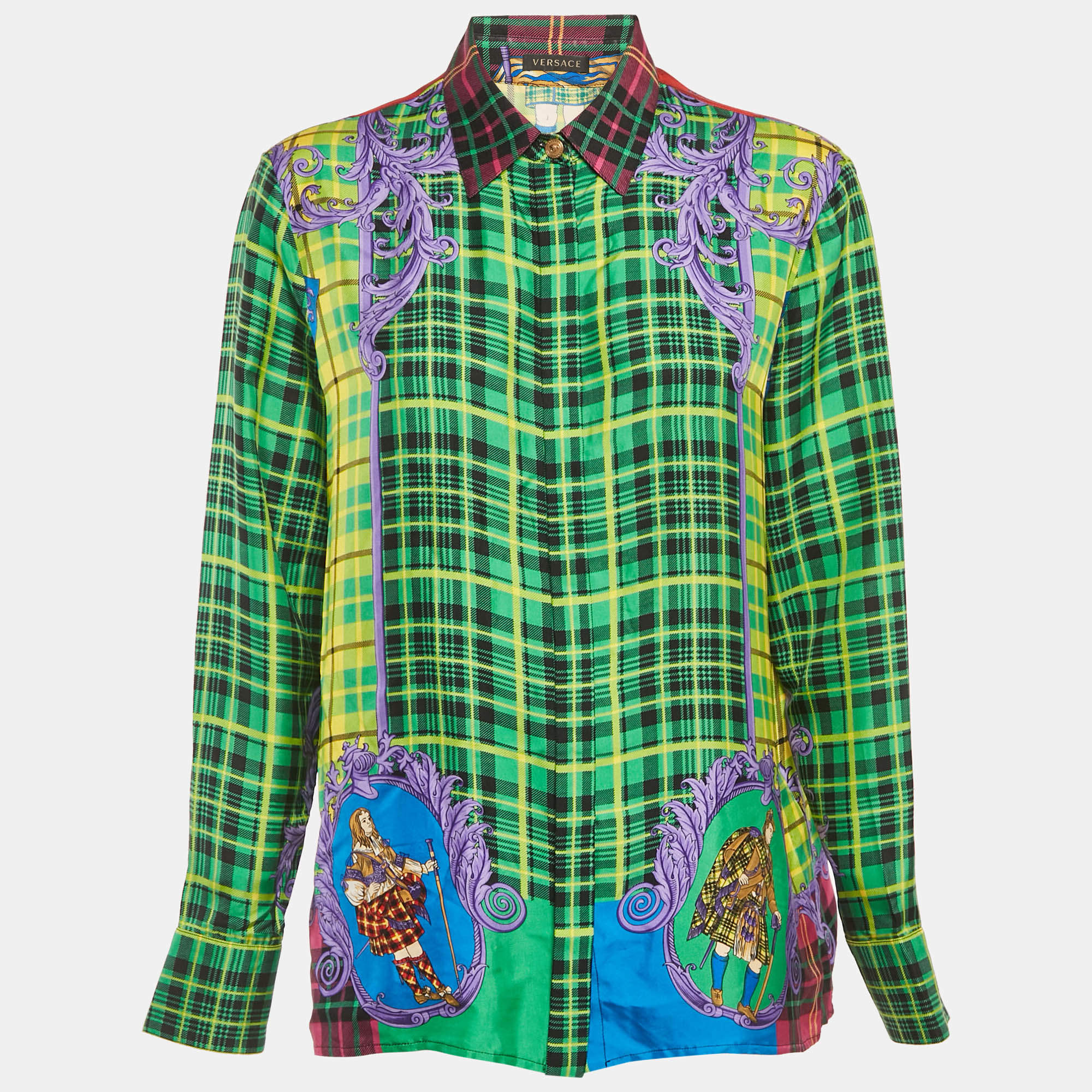 Pre Owned Versace Multicolor Tartan Check 'The Clans' Silk Shirt M
