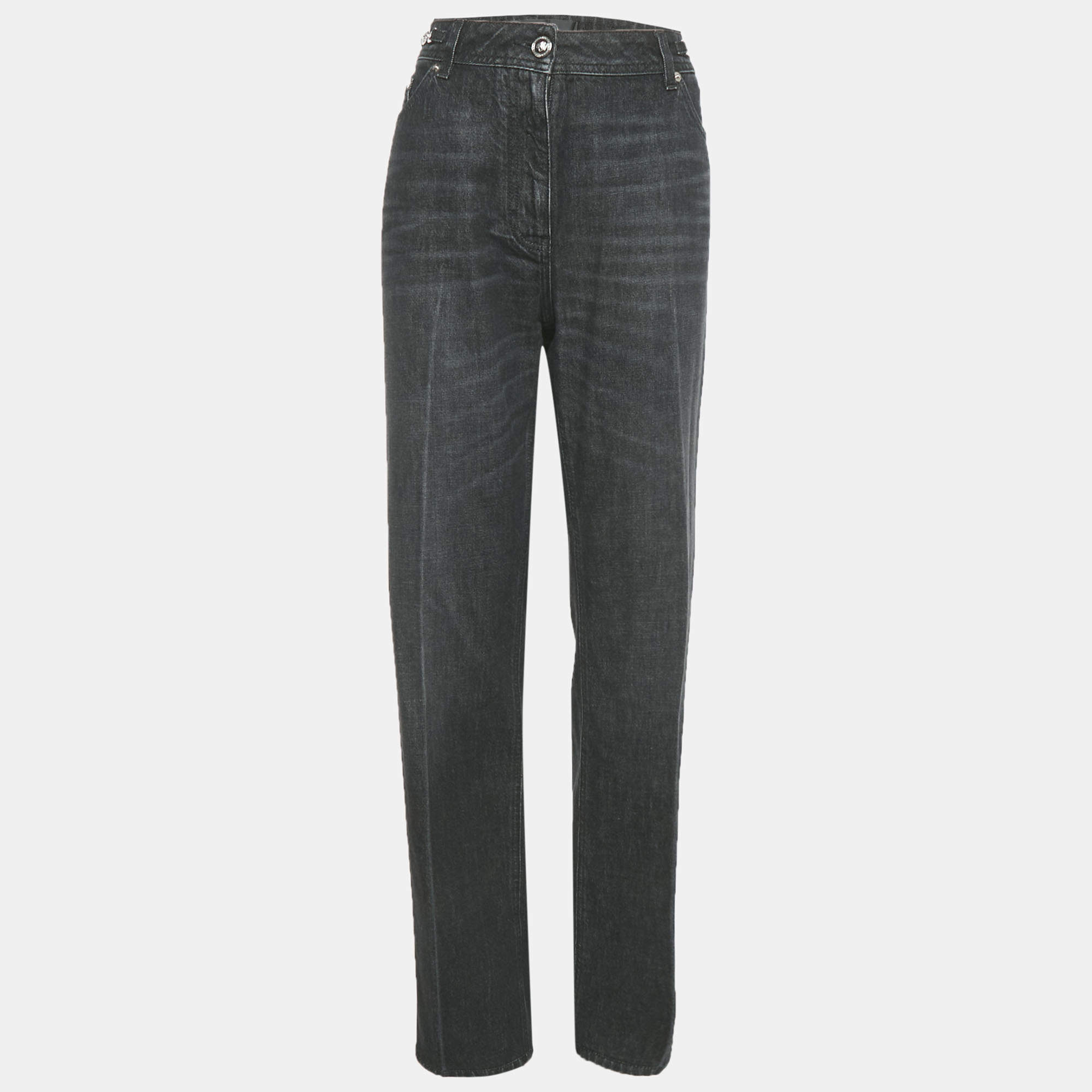 مملوكة مسبقًا بنطلون جينز فيرساتشي دينم رمادي داكن واسع M خصر 34 بوصة