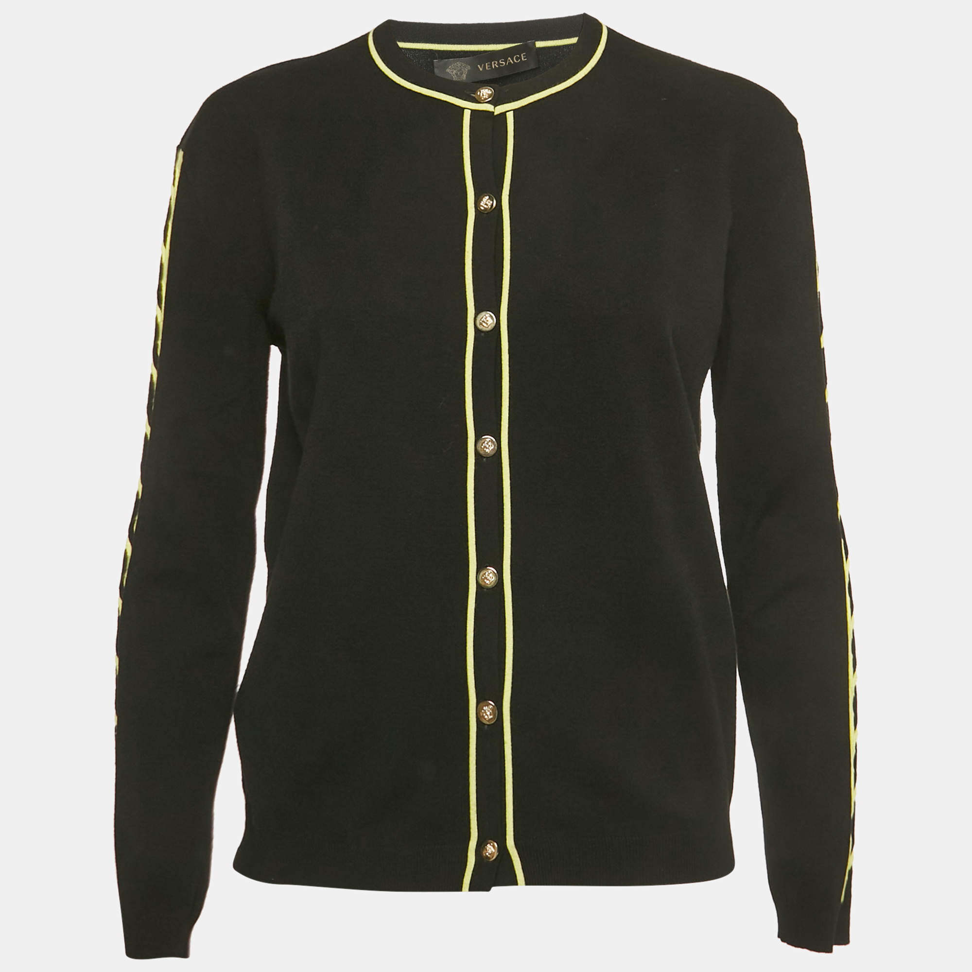 Pre Owned Versace Black Knit Cut -Out Detail Knit Button Front Cardigan L