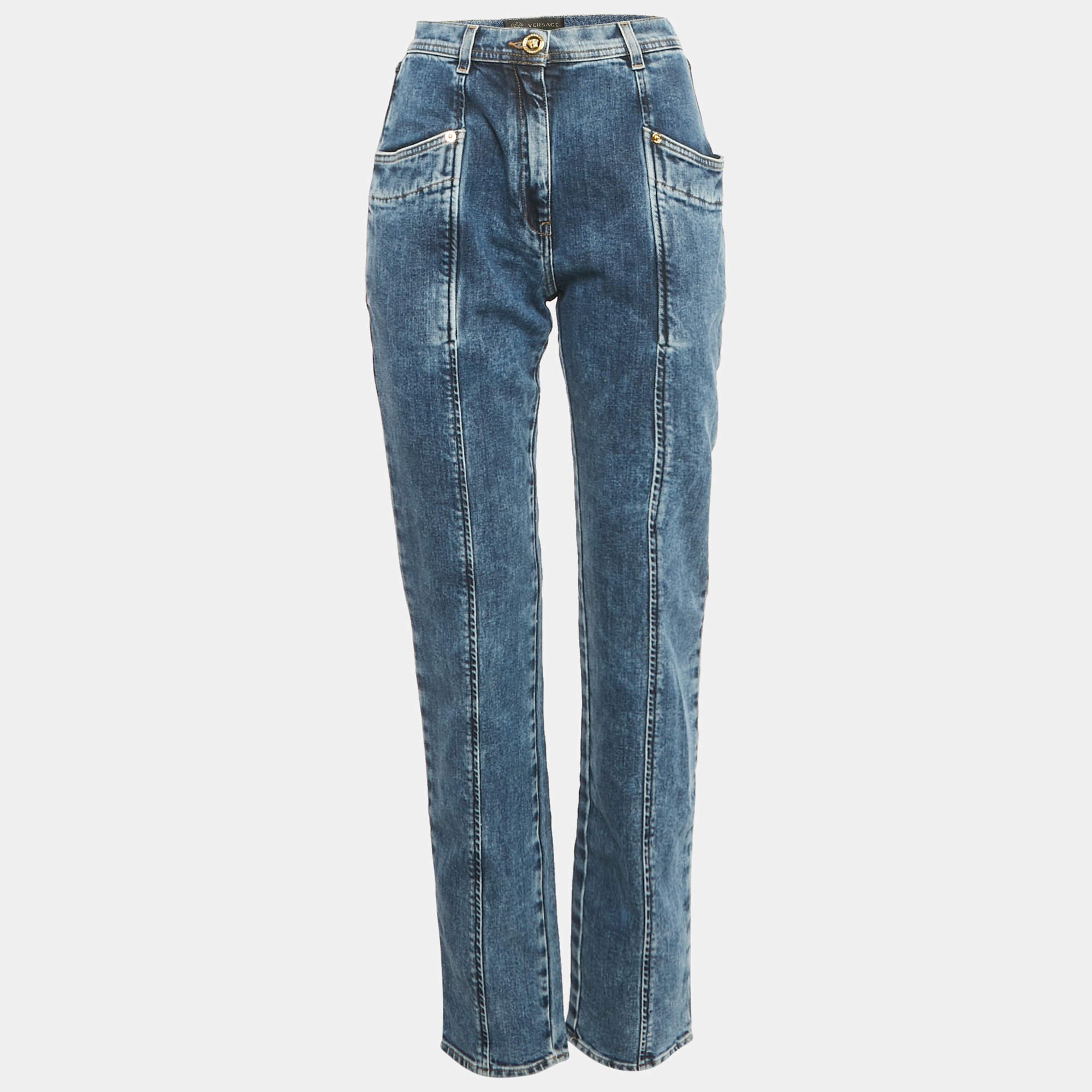 مملوكة مسبقًا Versace Blue Denim Straight Jeans S/Waist 26"