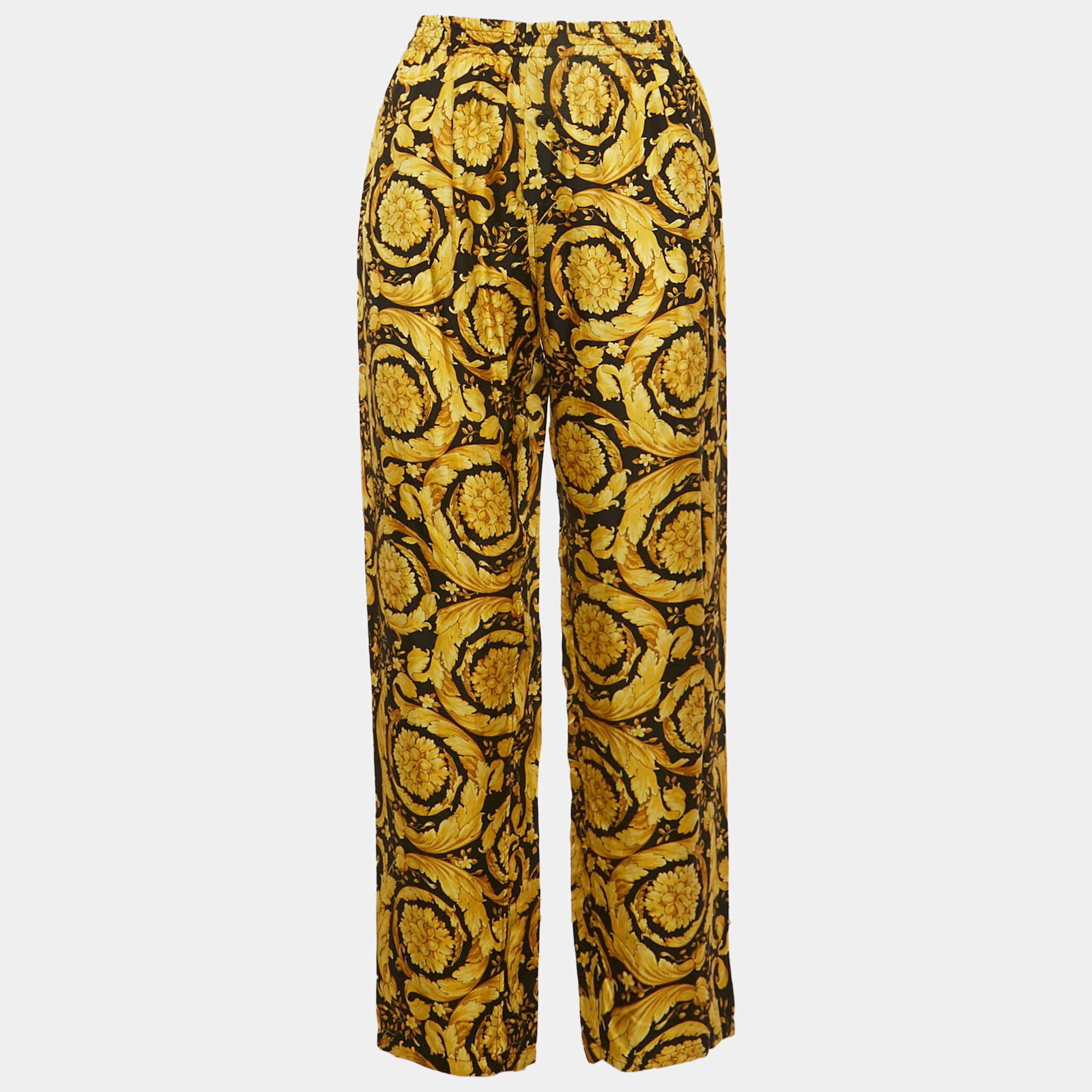 مملوكة مسبقًا Versace Black/Yellow Barocco Print Silk Pyjama Trousers M