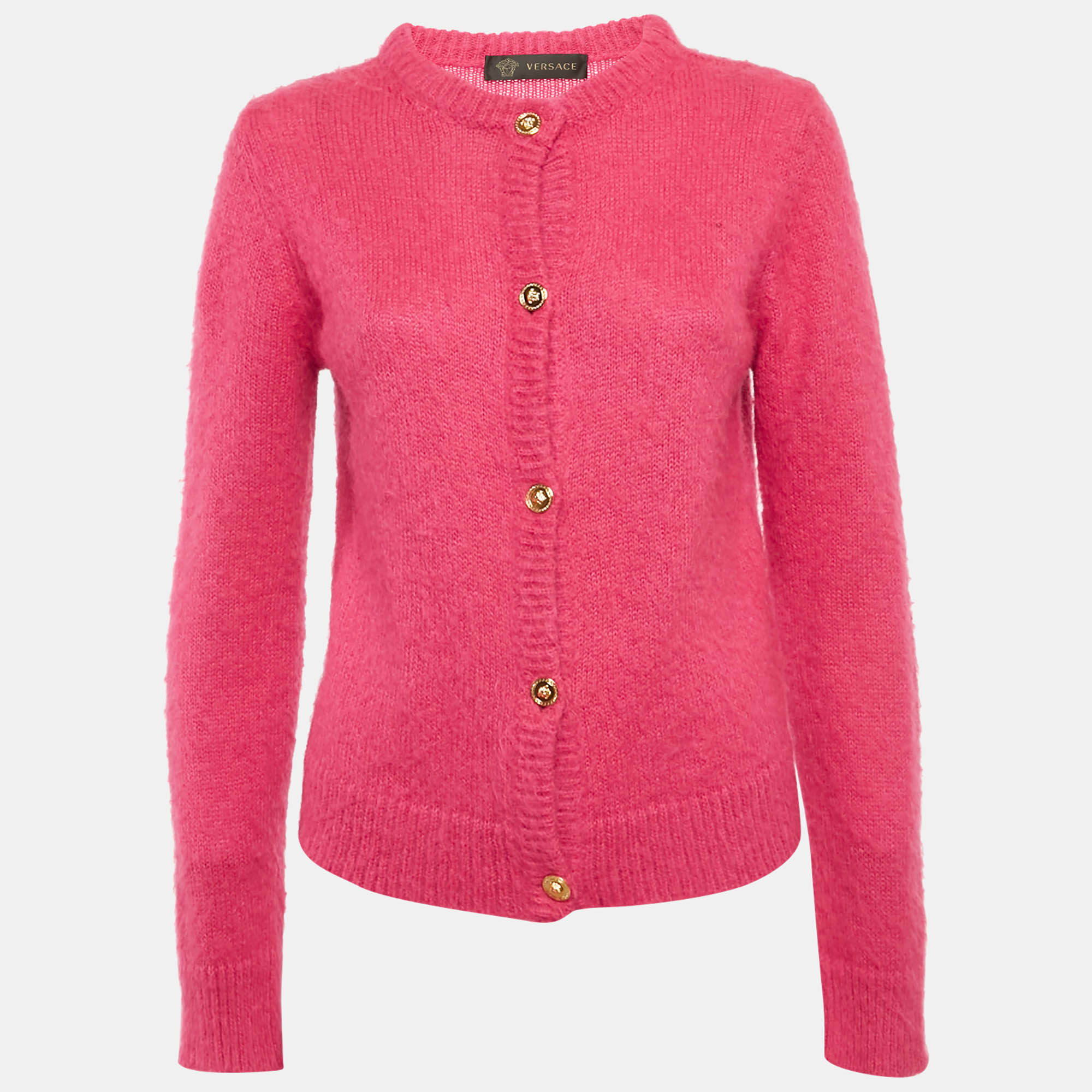 Pre Owned Versace Pink Mohair Blend Cardigan M
