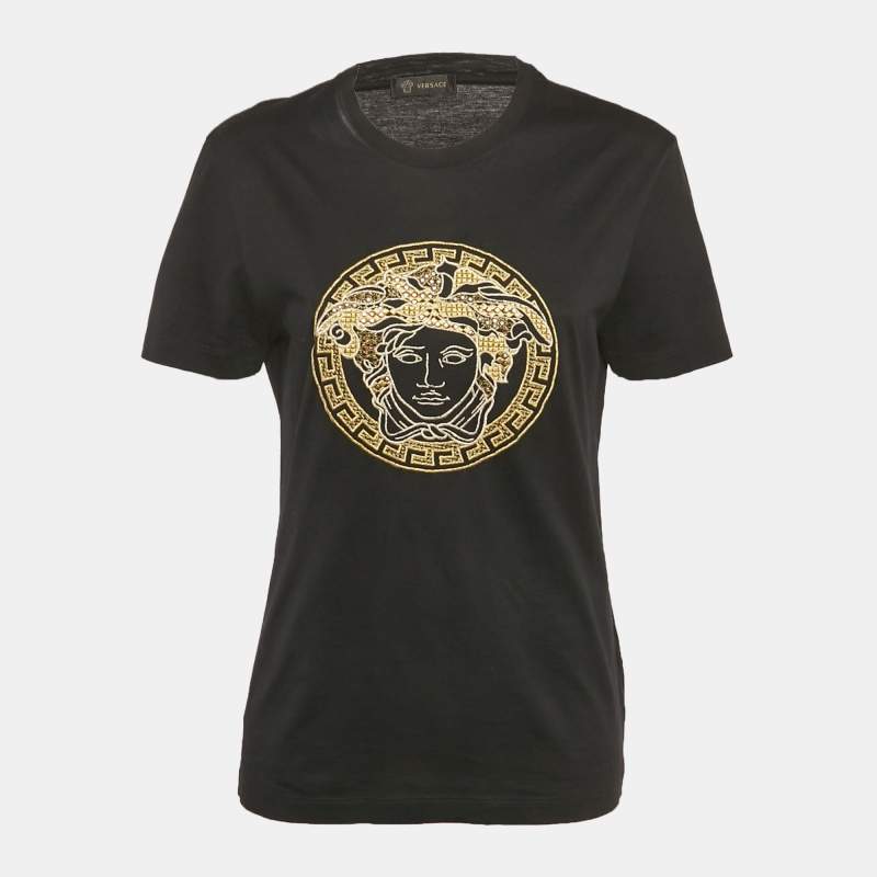 مملوكة مسبقًا Gianni Versace Black Medusa Embroidered Jersey T-Shirt S