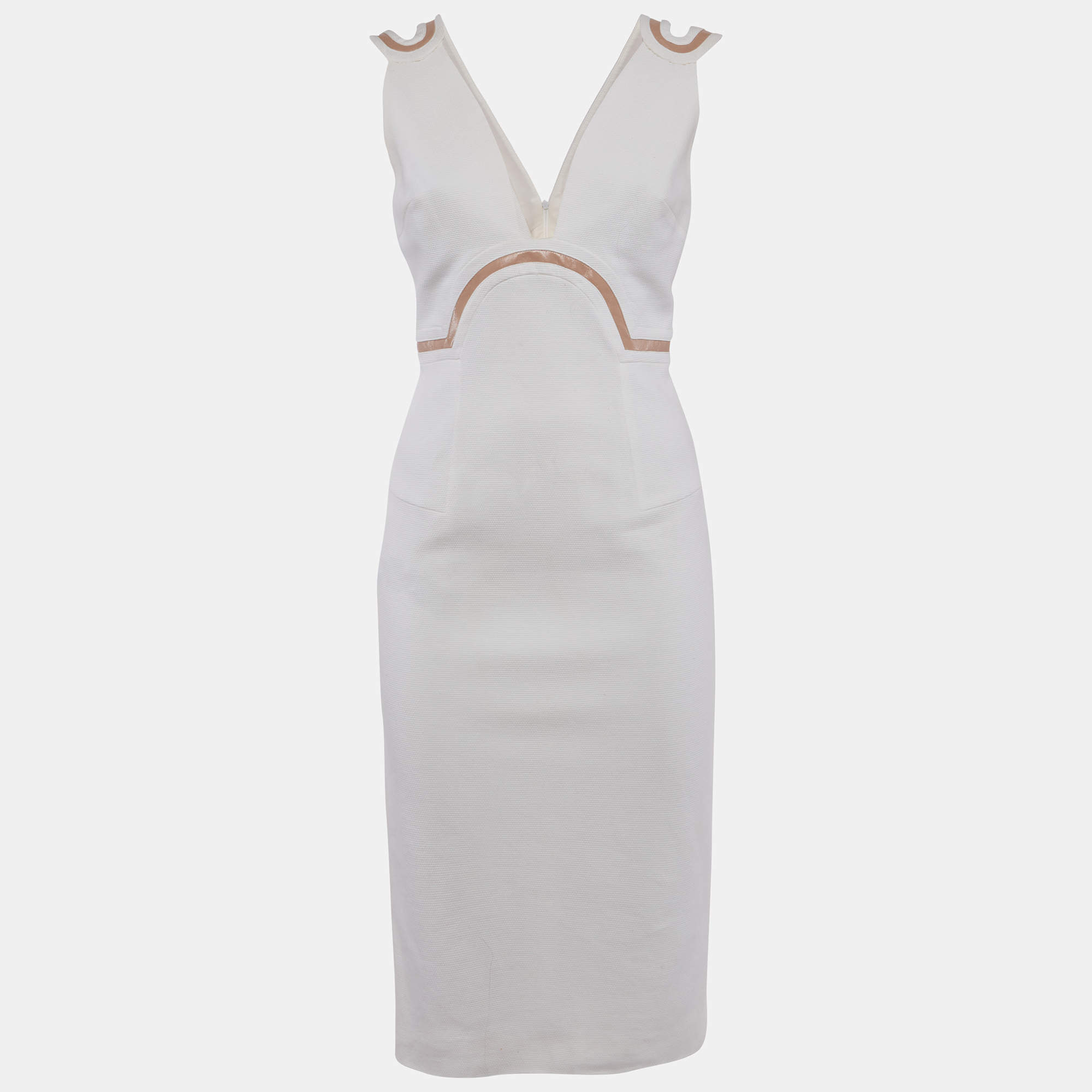Pre Owned Versace Off-White Crepe Back Detail Mini Dress M