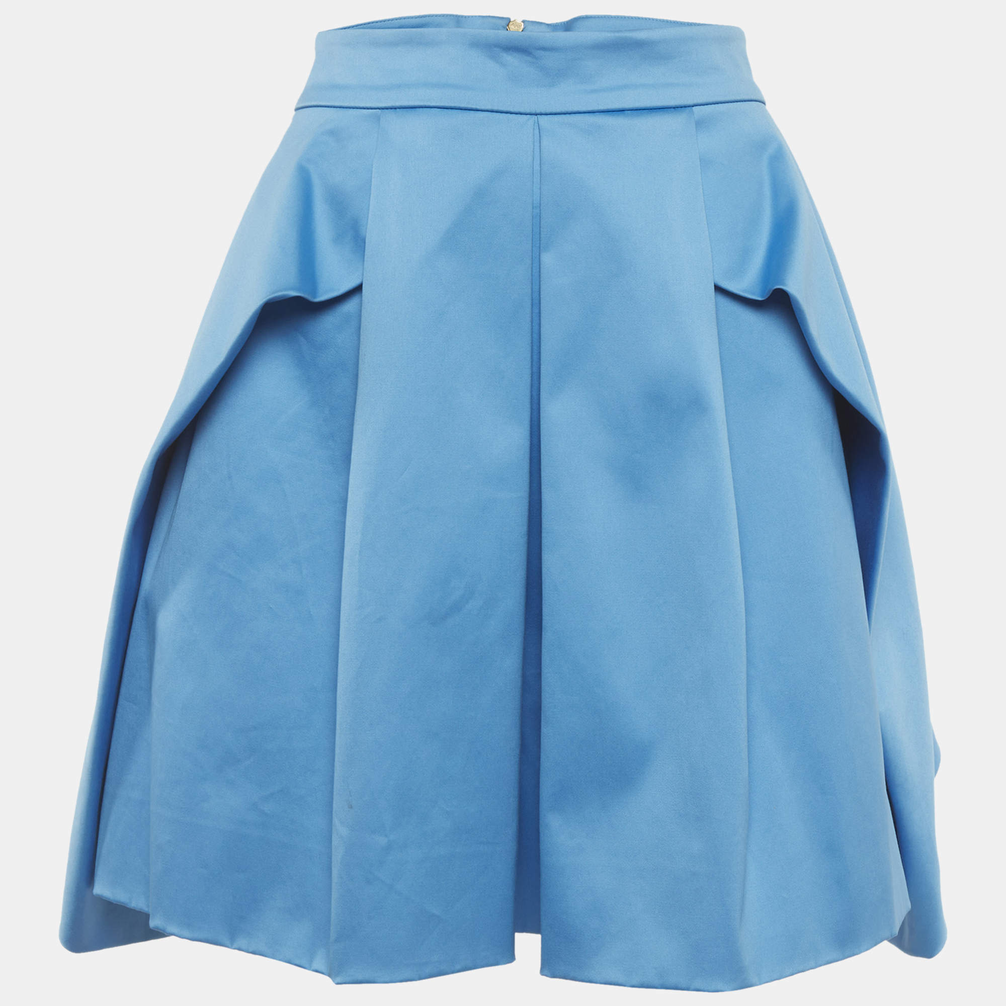 مملوكة مسبقًا Versace Blue Satin Pleated Mini Skirt M