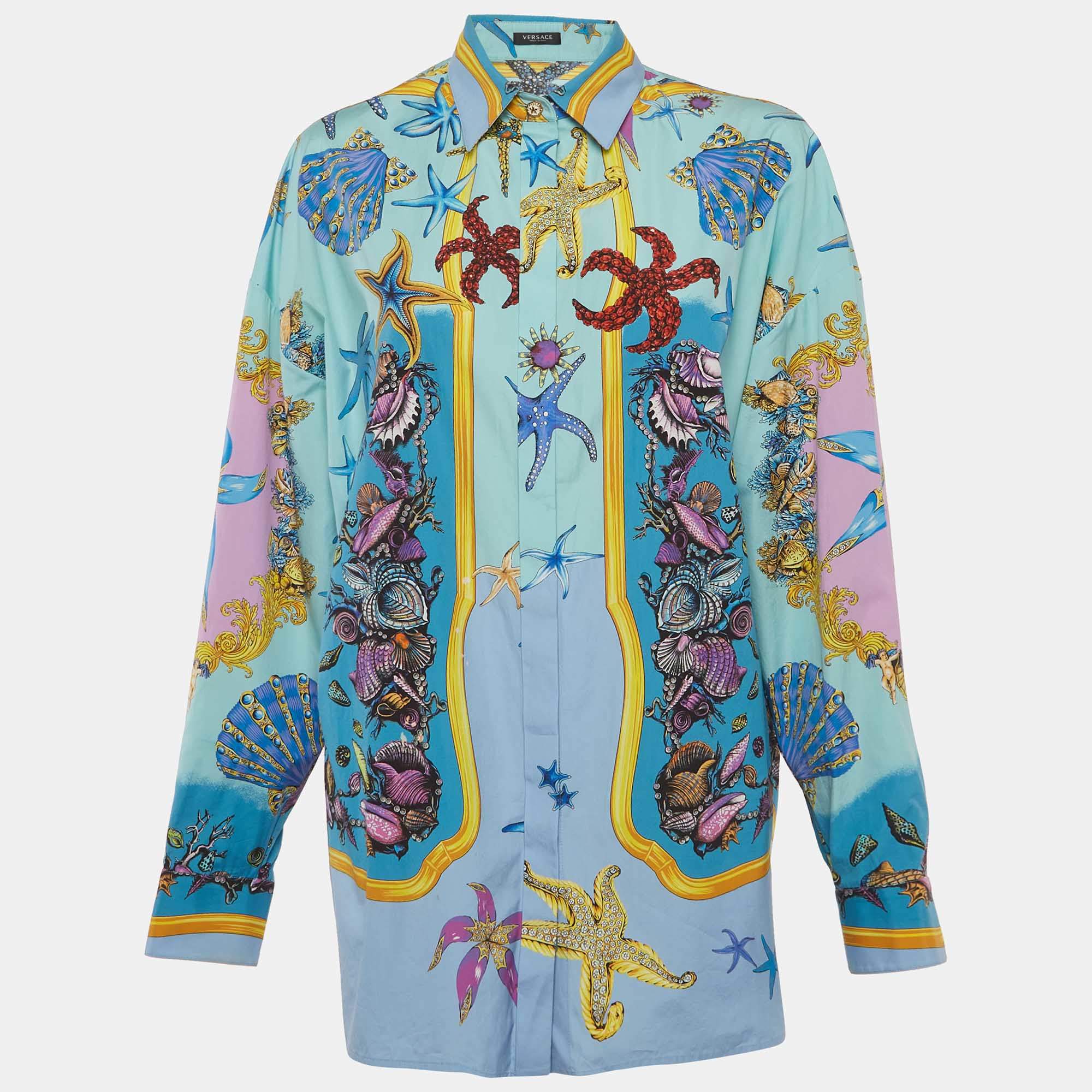مملوكة مسبقًا Versace Multicolour Tresor De La Mer Print Cotton Long Sleeve Shirt M