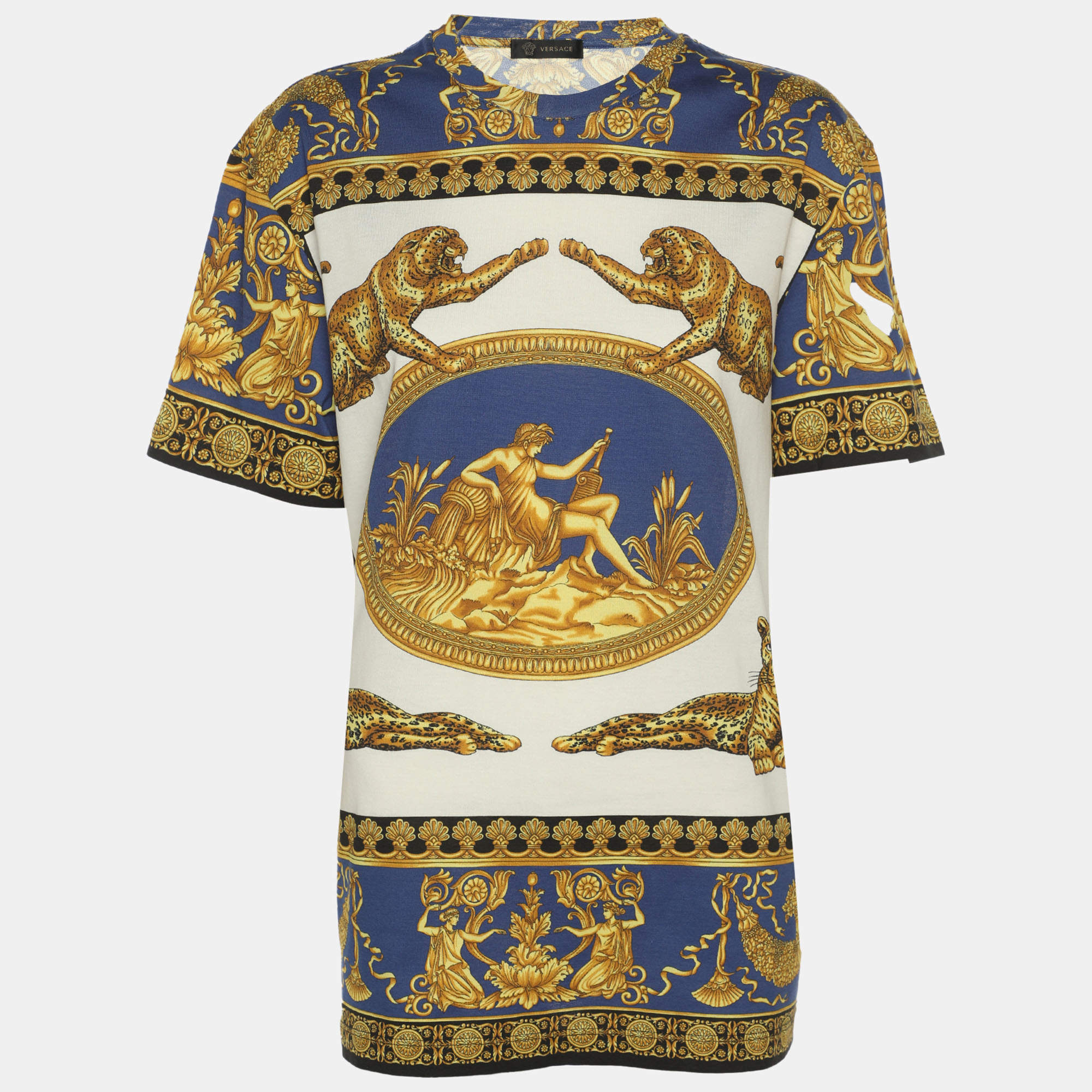مملوكة مسبقًا Versace Multicolor Baroque inspired Panther Print Jersey T-Shirt S 