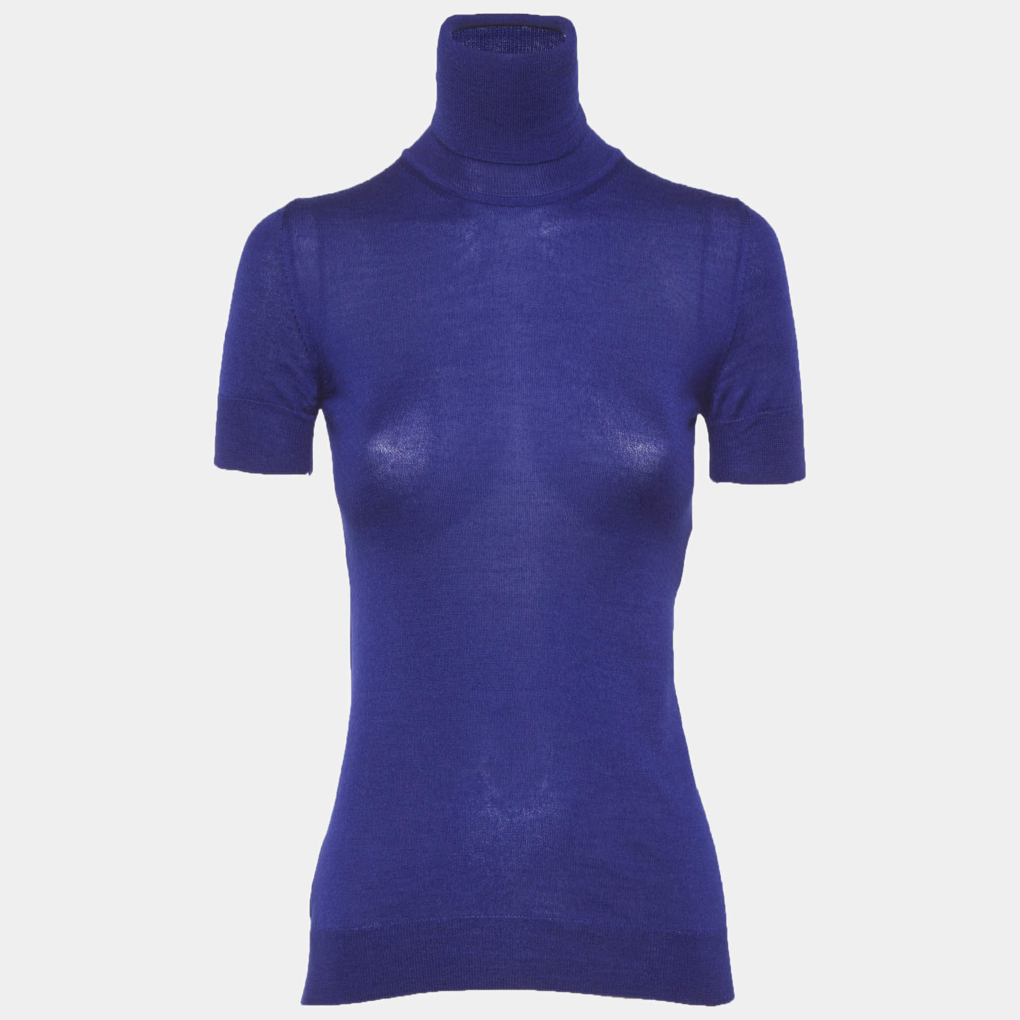 Pre Owned توب فيرساتشي تريكو كشمير أزرق برقبة عالية مقاس صغير