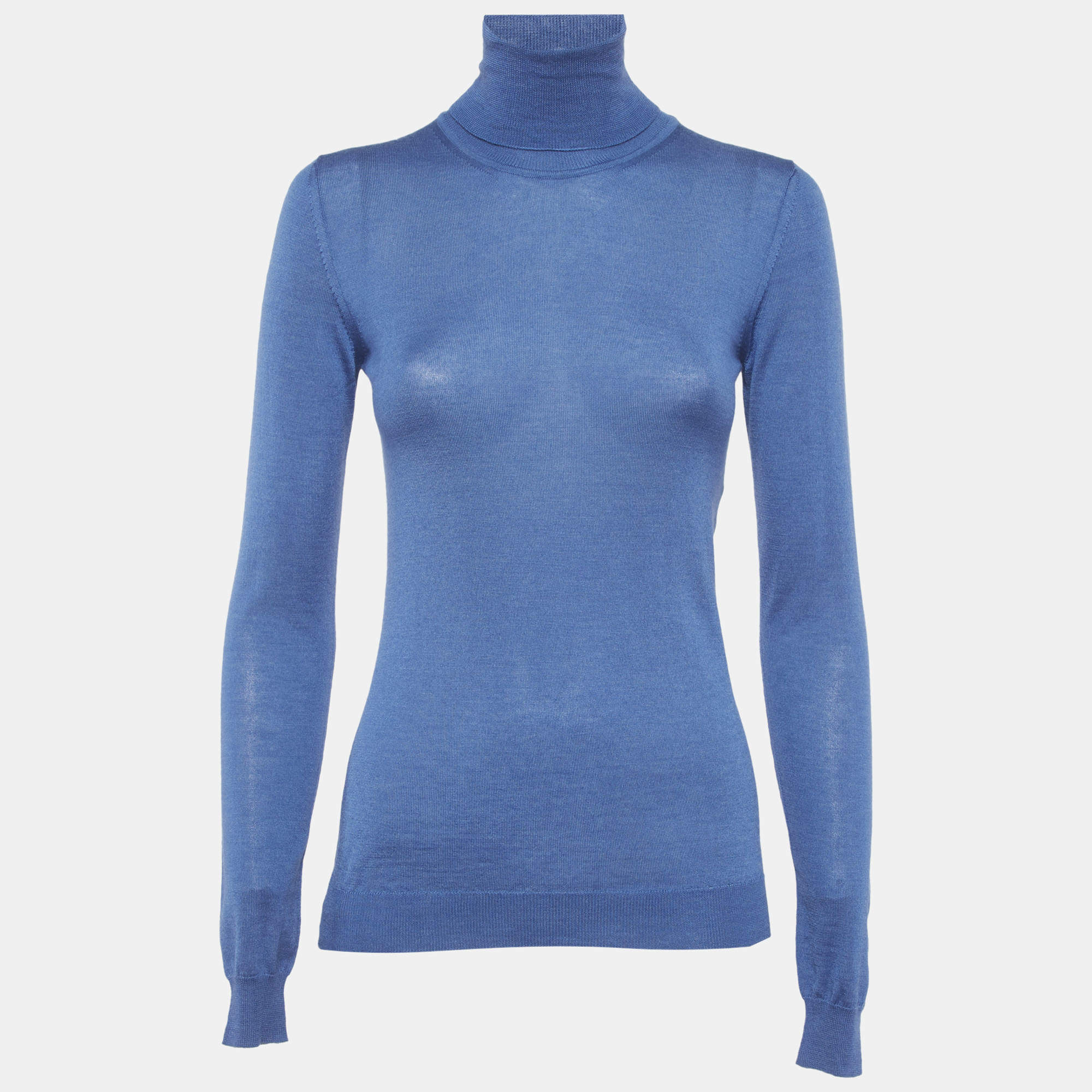 Pre Owned Versace Blue Cashmere Knit Turtle Neck Sweater S