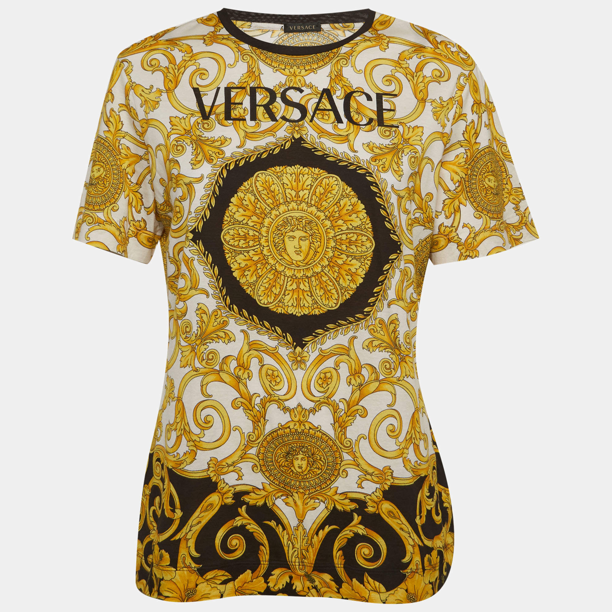 Pre Owned Versace White Baroque Print Jersey Crew Neck T-Shirt M