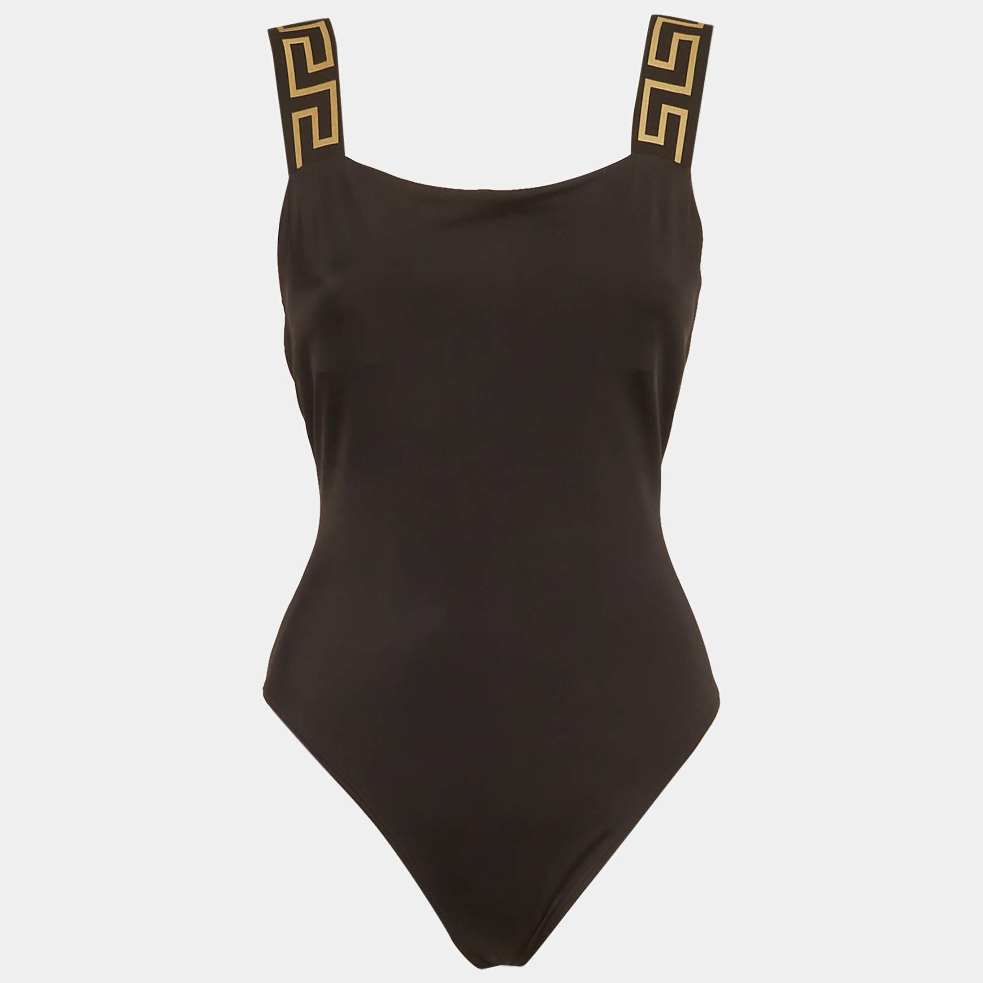 Pre Owned Versace Black Greca Border Jersey Swimsuit S