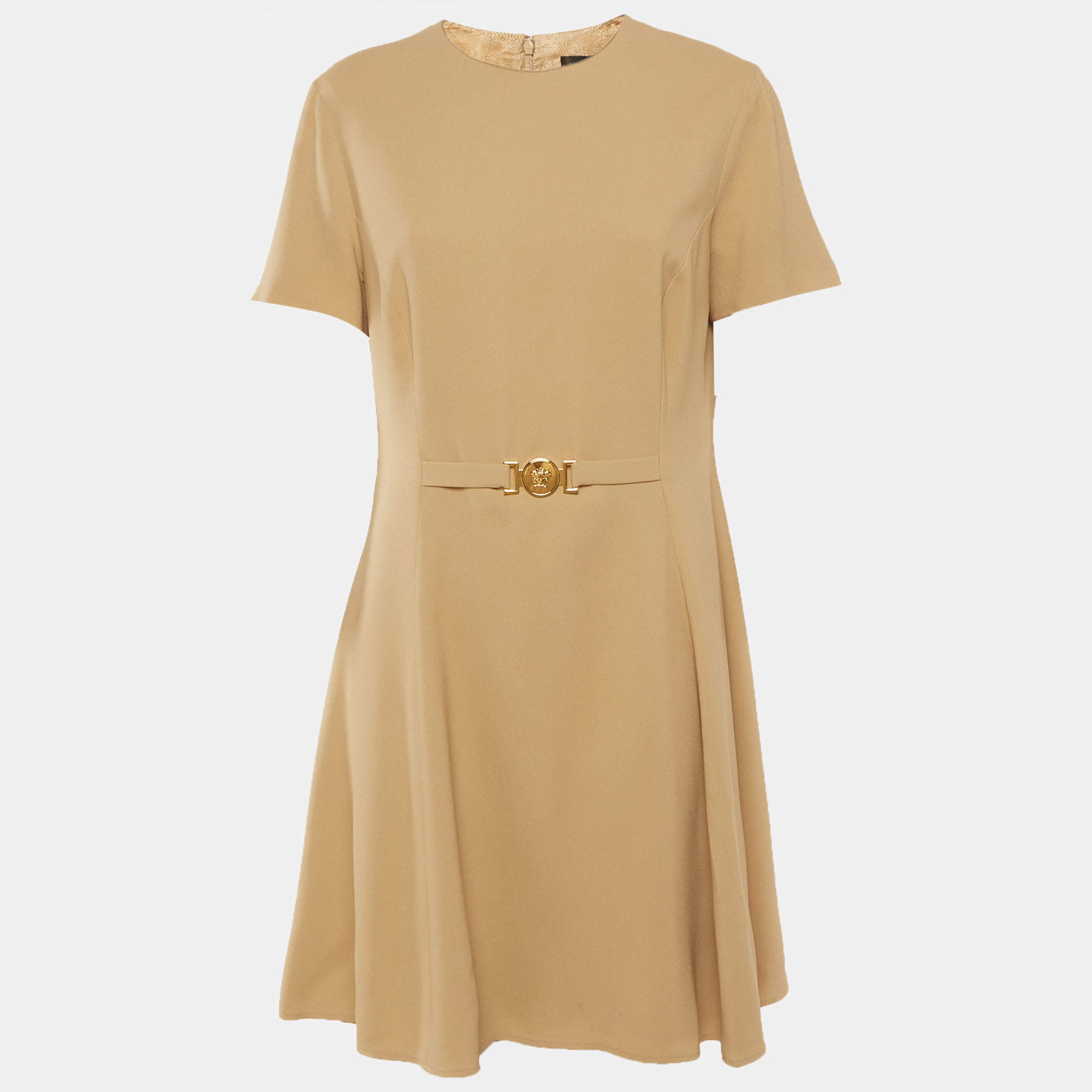 Pre Owned Versace Beige Crepe Medusa 95' Mini Dress L