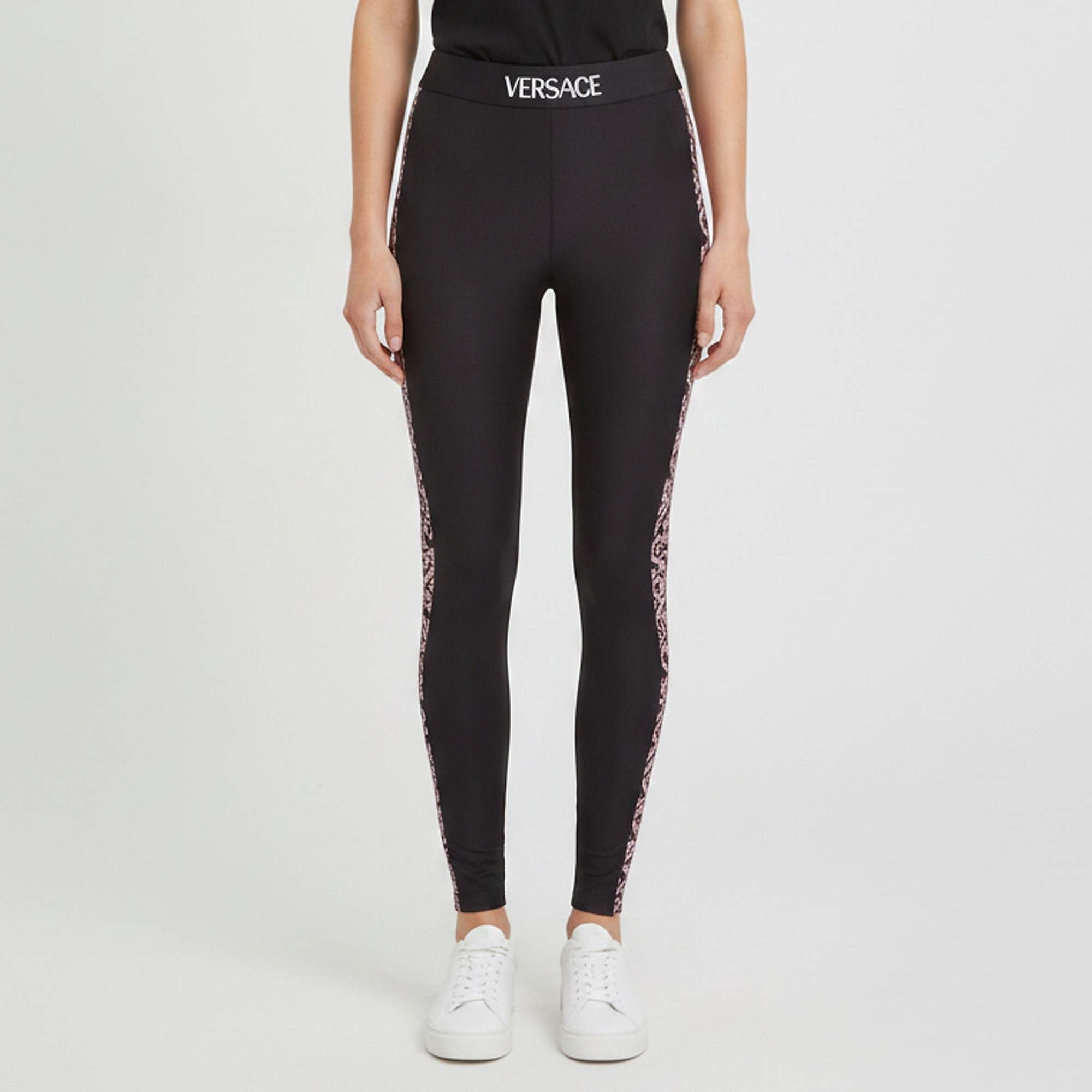 Pre Owned Versace Black La Greca Print Technical Jersey Leggings S