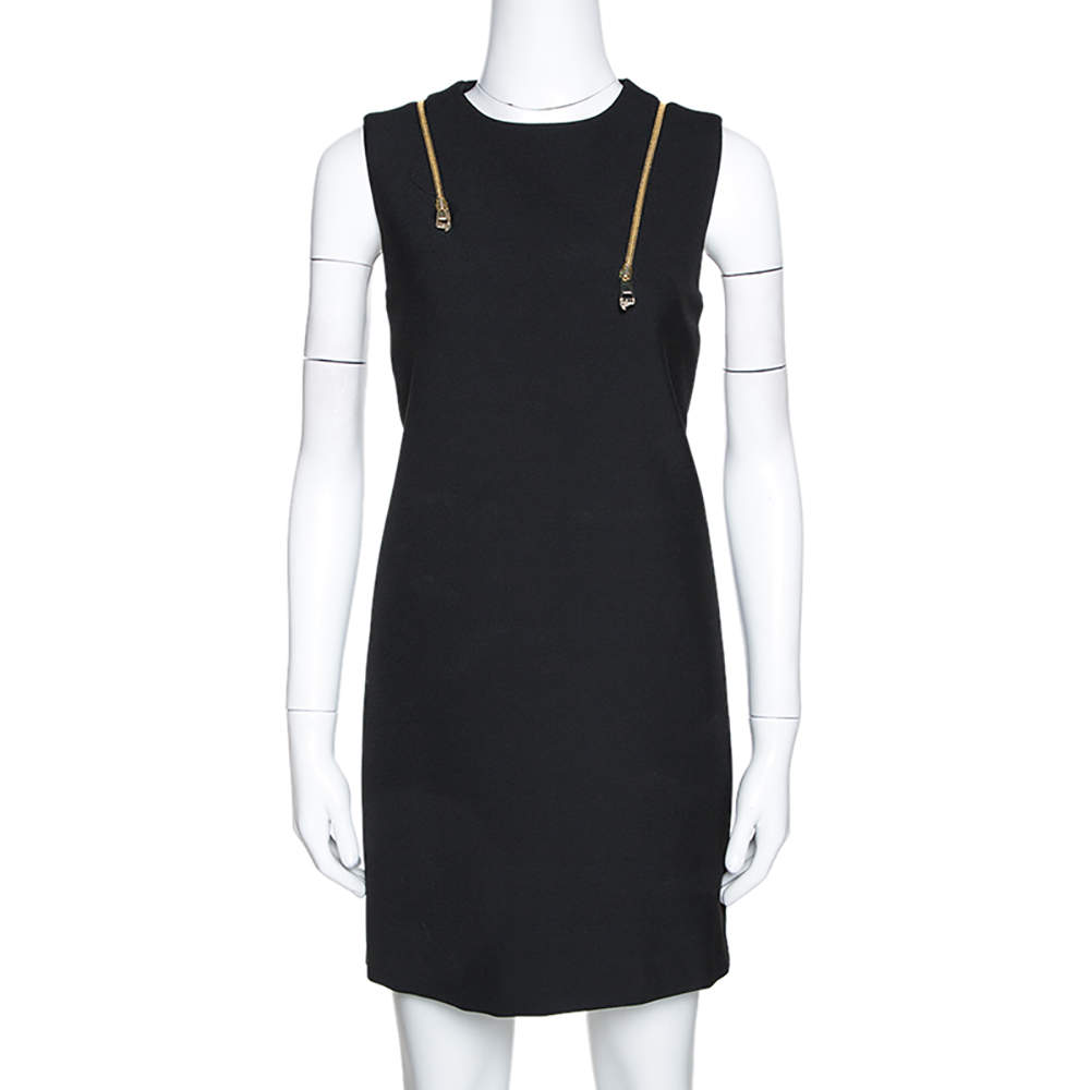 Versace Collection Black Knit Shoulder Zip Detail Sleeveless Dress S