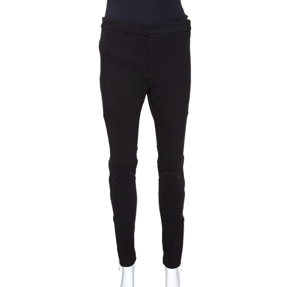 Pre Owned Versace Black Stretch Crepe Mesh Detail Pants M