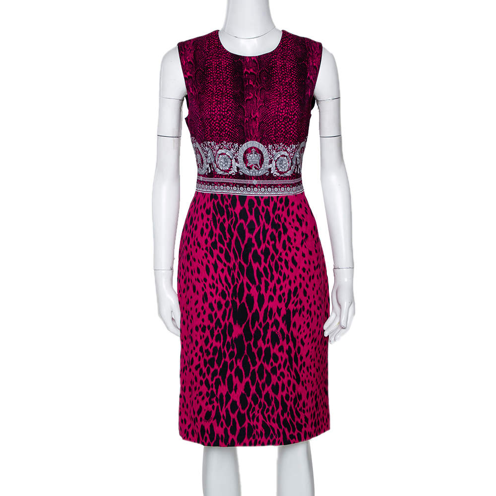 Versace Fuschia Pink Animal & Baroque Print Sheath Dress M Versace ...