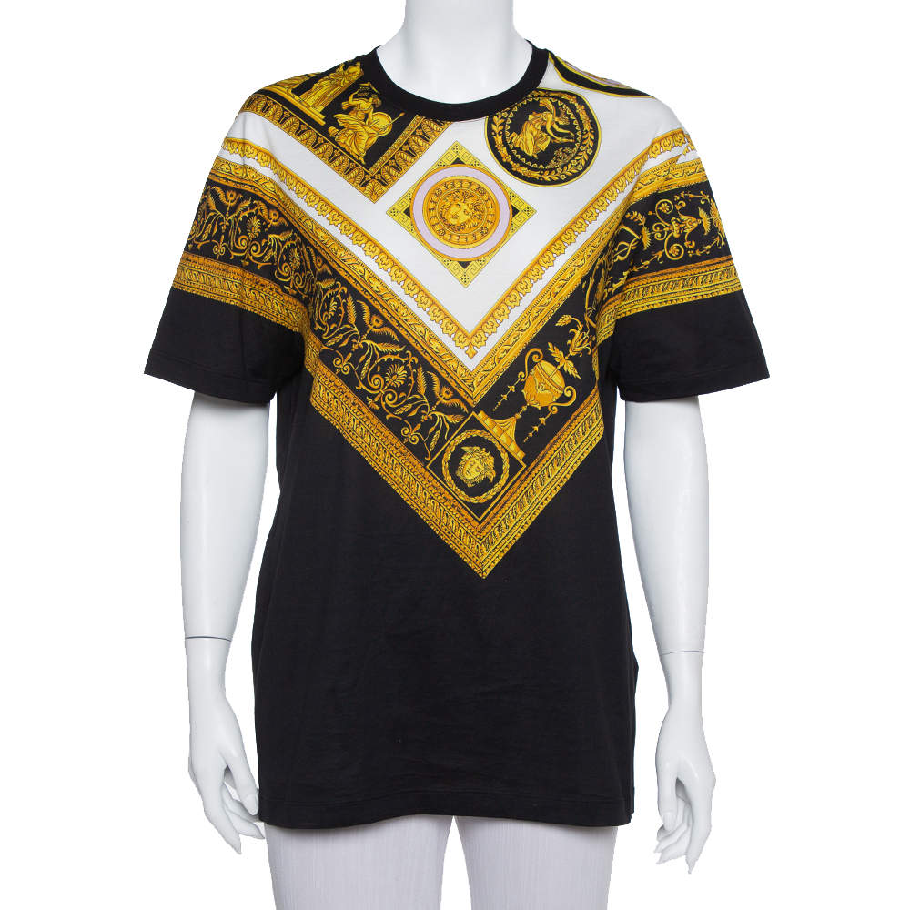 Pre Owned Versace Black Baroque Printed Cotton Crewneck T -Shirt S
