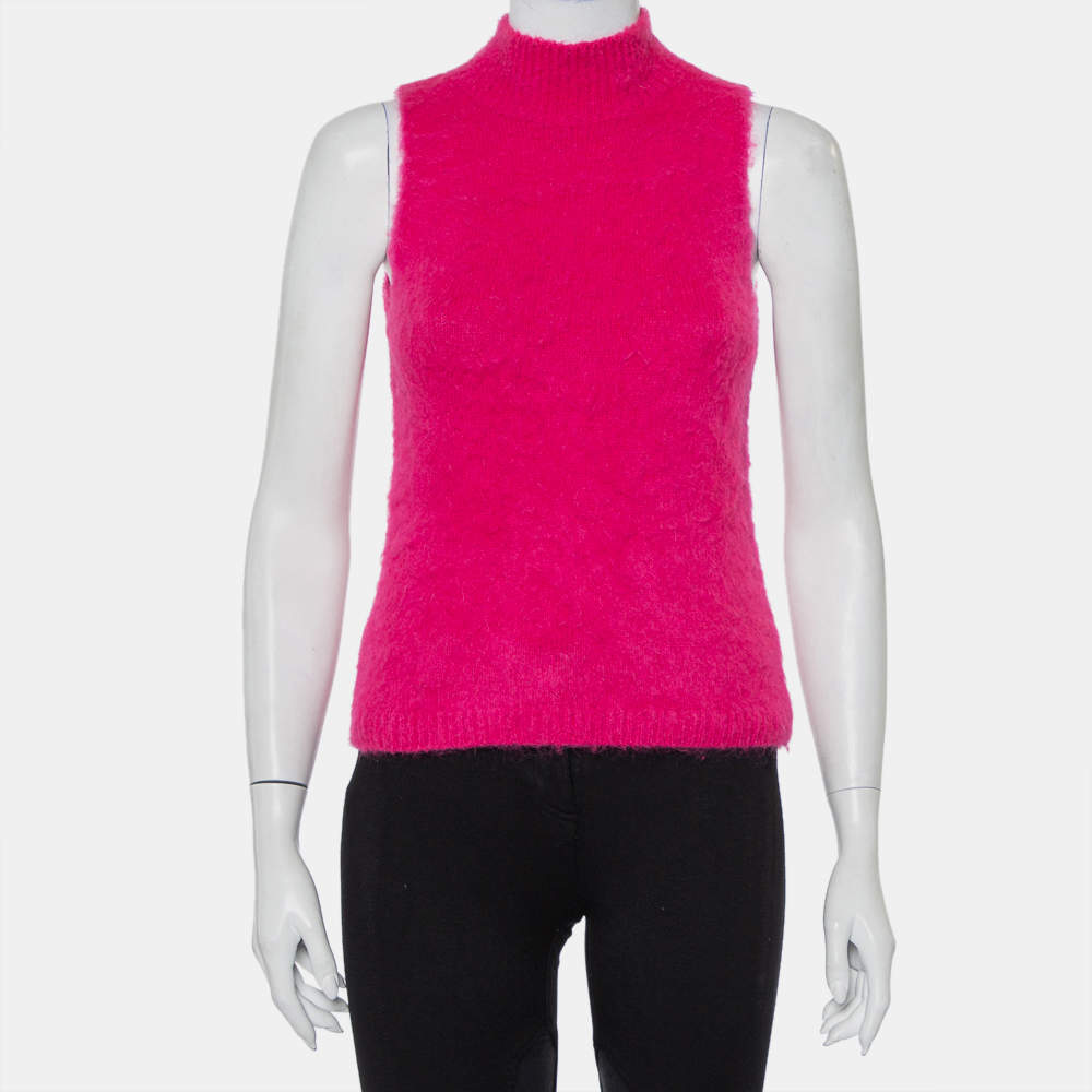 Versace Pink Mohair High Neck Sleeveless Tank Top M