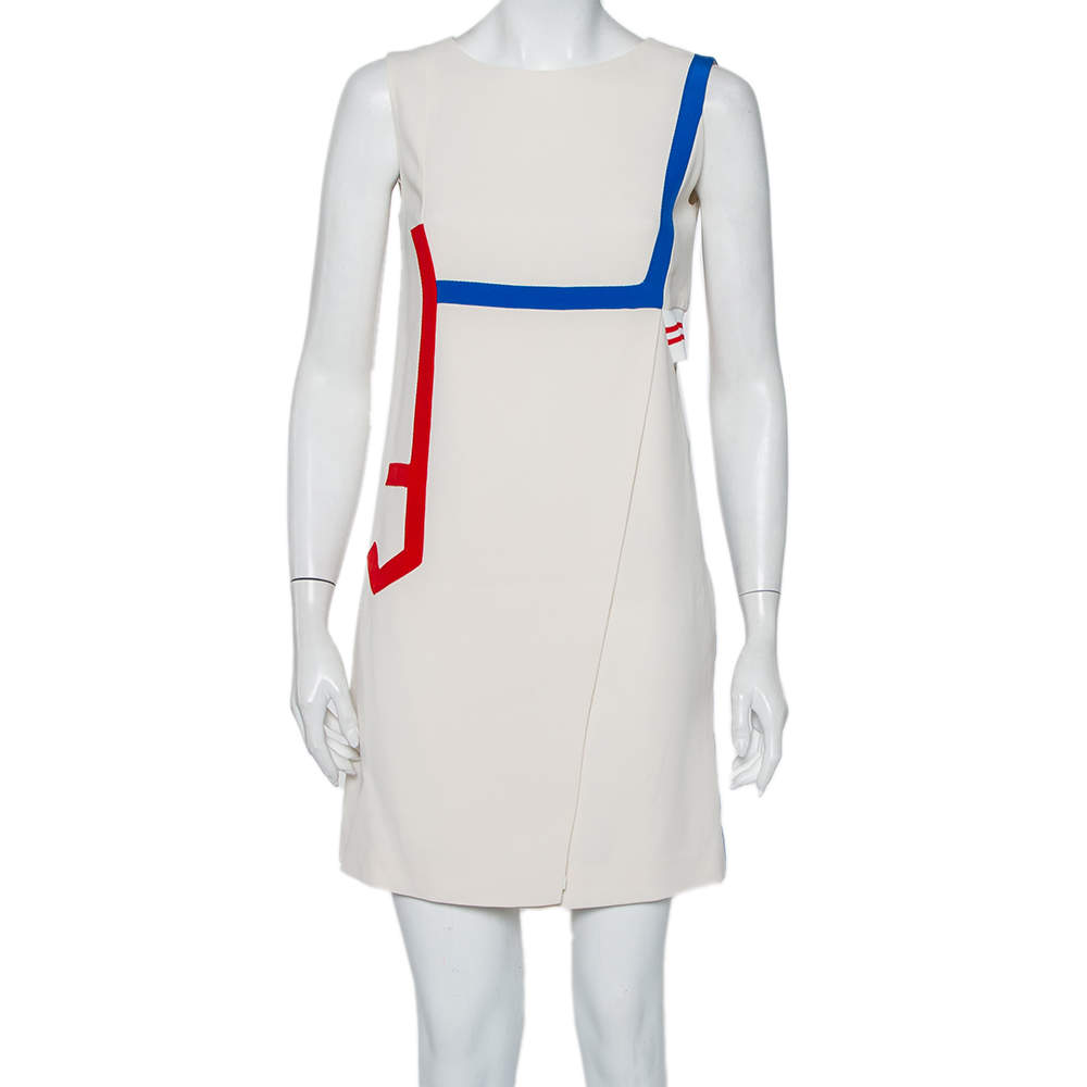 Pre Owned Versace Cream Silk Contrast Trim Cutout Detail Mini Dress S