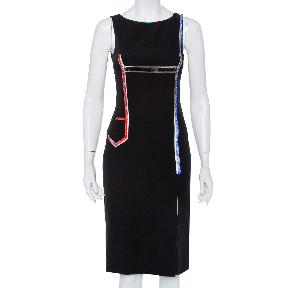 Pre Owned فستان فيرساتشي كريب أسود مزخرف أحجار مقاس صغير (سمول)