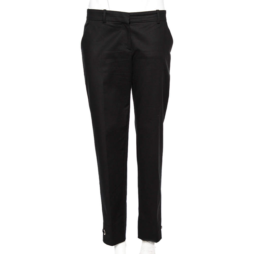Pre Owned Versace Black Cotton Gold Ankle Detail Formal Trousers L 