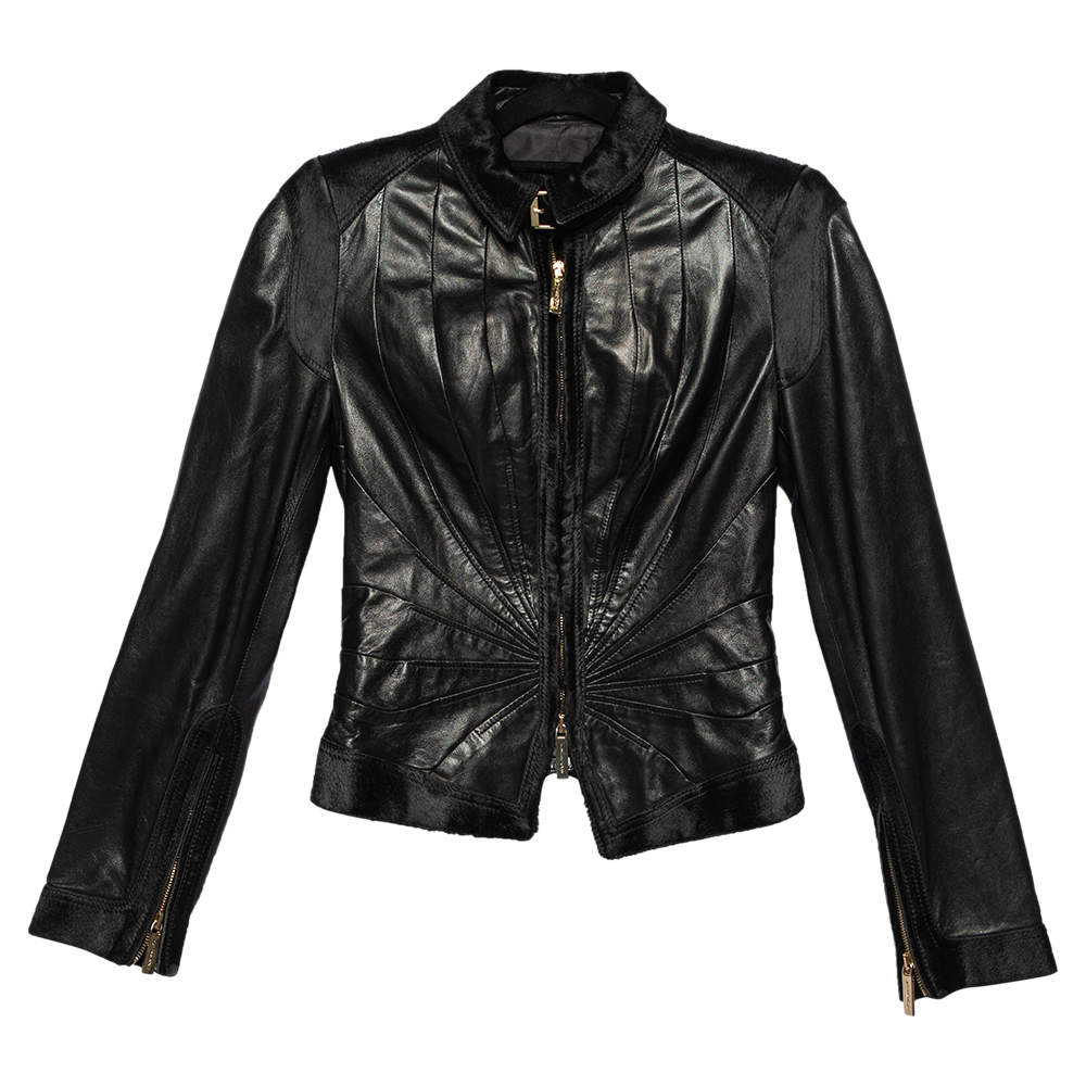 Versace Black Leather Fur Lined Biker Jacket S Versace The Luxury Closet