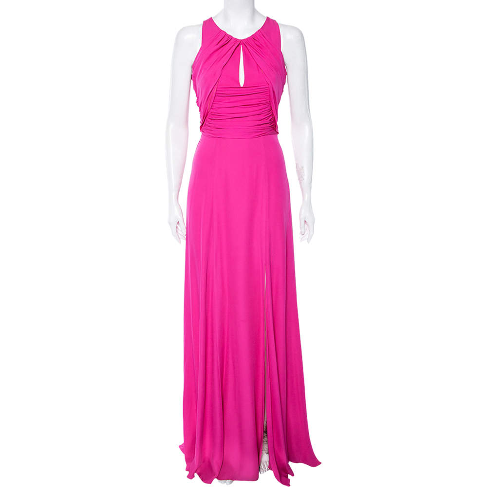 Pre Owned Versace Pink Silk Chiffon Draped Detail Sleeveless Maxi Dress M