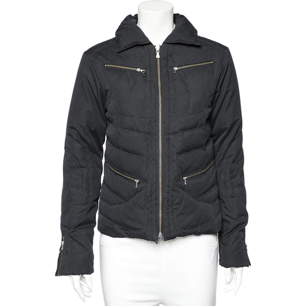 Pre Owned Versace Jeans Couture Black Cotton Quilt Detail Zip Front Jacket S