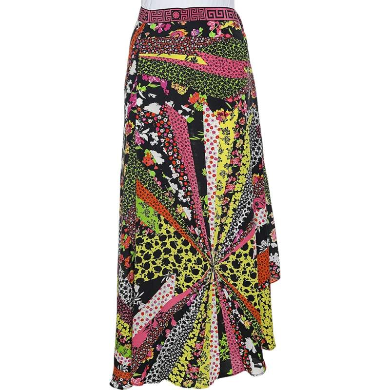 مملوكة مسبقًا Versace Multicolor Floral Printed Silk Draped Maxi Skirt L
