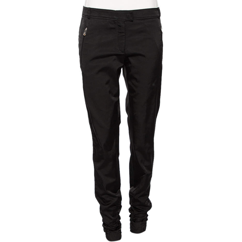 Versace Collection Black Cotton Blend Ruched Hem Trousers M