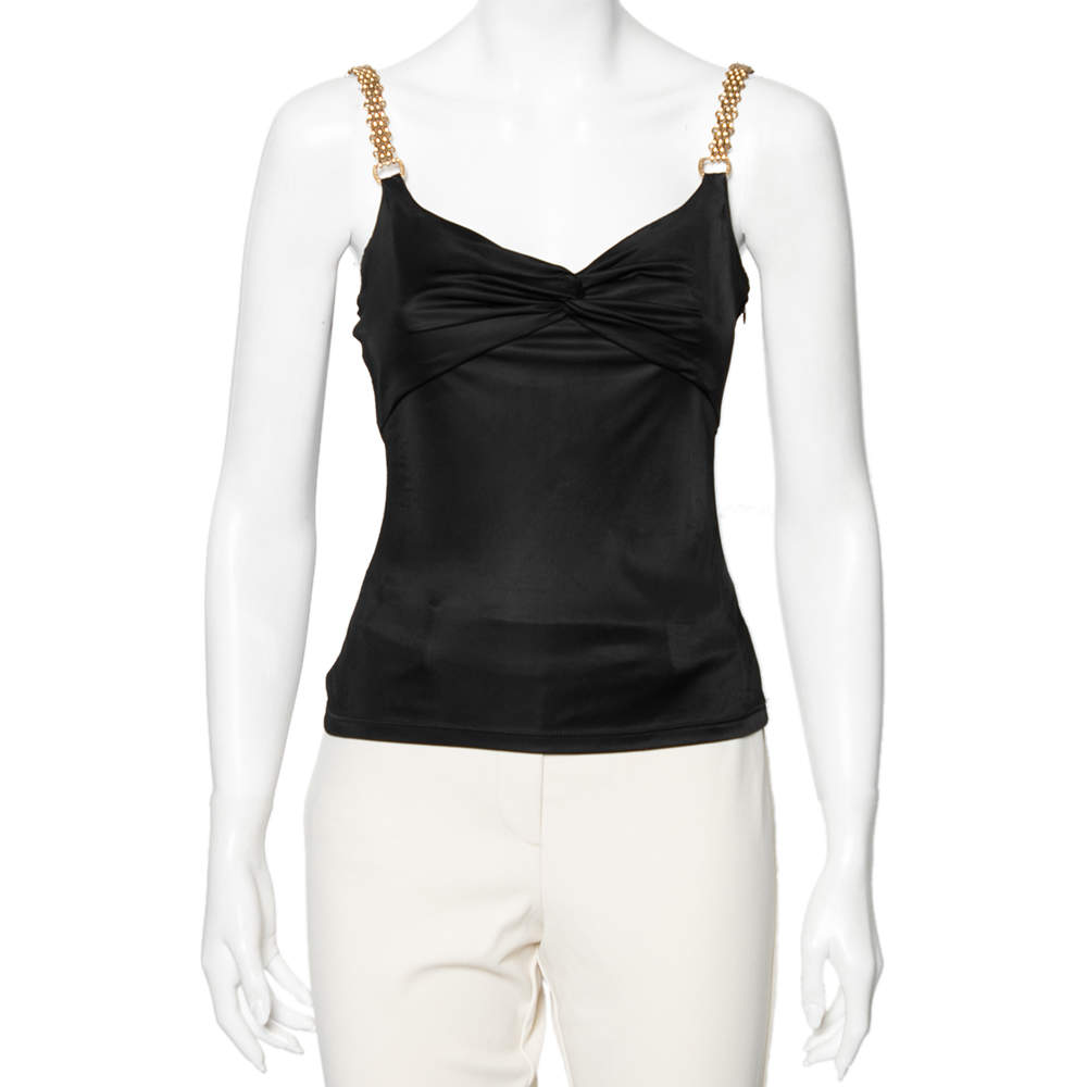 Pre Owned Versace Black Jersey Chain Strap Detailed Top S