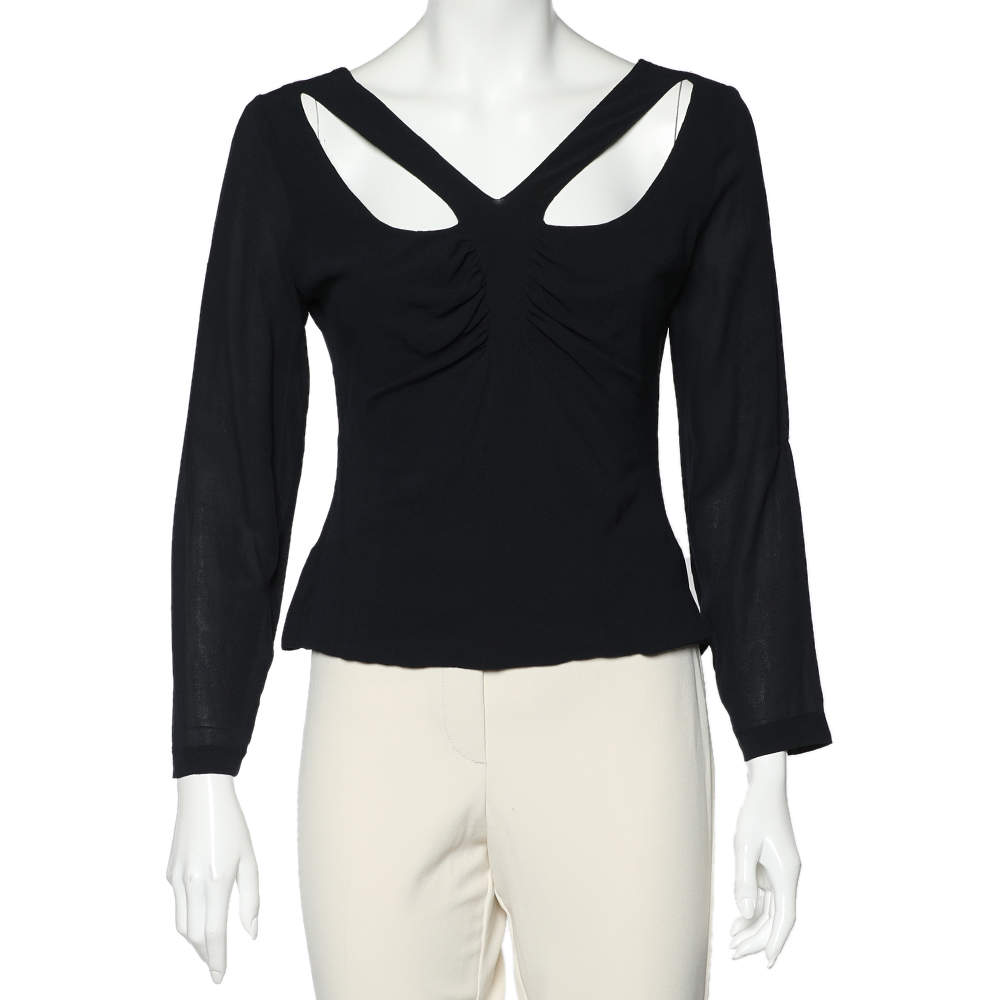 Versace Vintage Black Silk Chiffon Cut Out Detail Top L