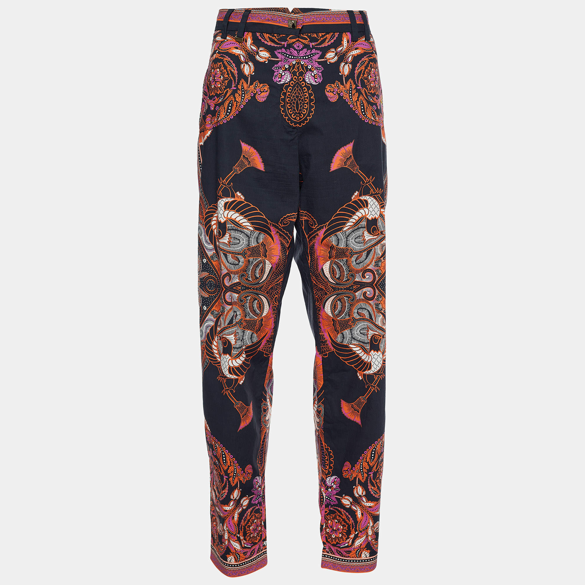 Versace Collection Black Paisley Print Poplin Tapered Trousers L