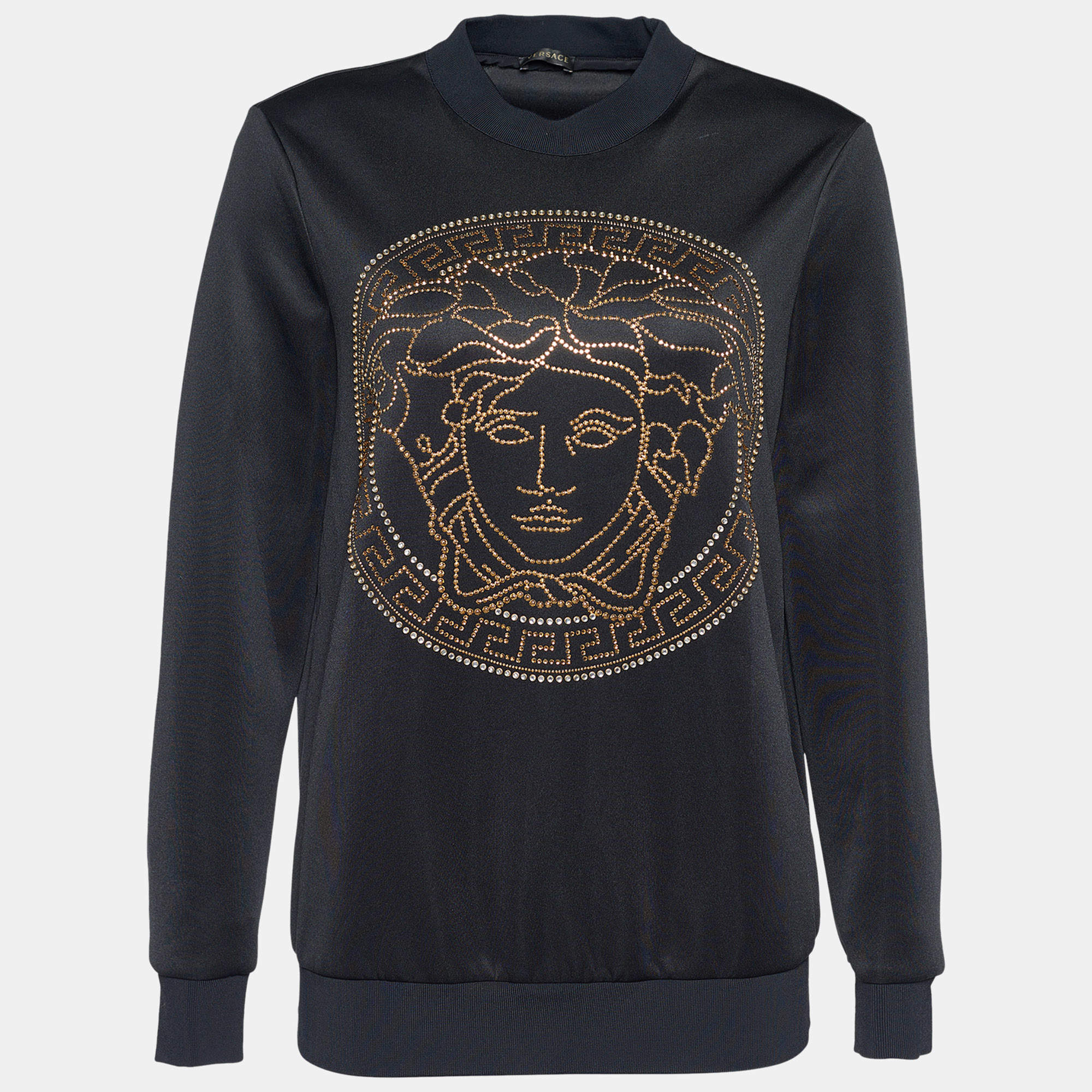 Pre Owned Versace Black Knit Medusa Embellished Sweatshirt S