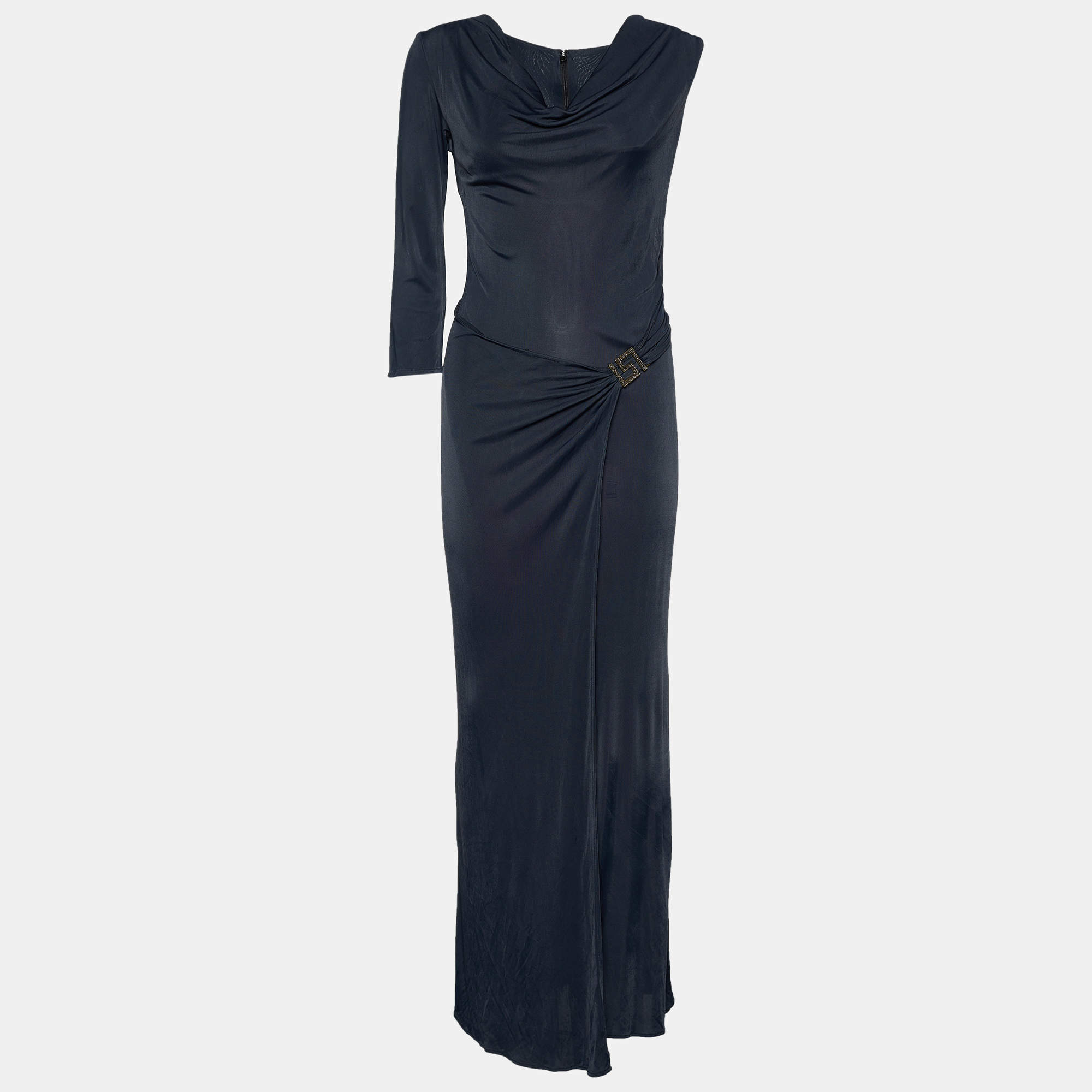 Pre Owned Versace Black Jersey Cut Out Detail Dress M