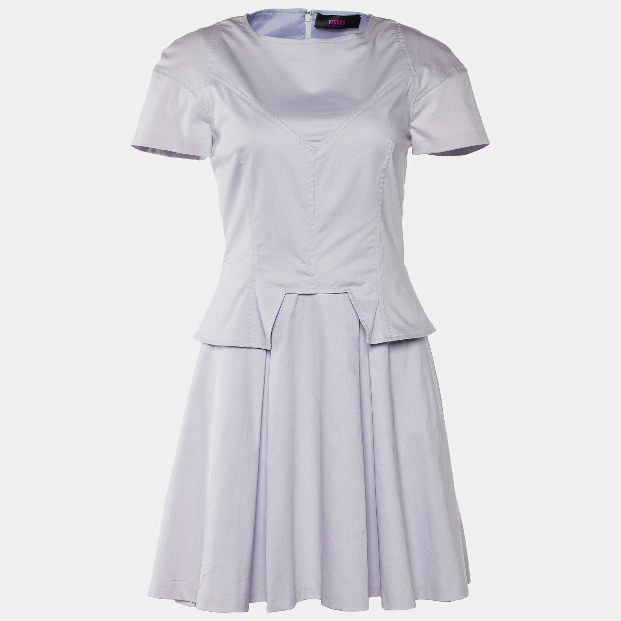 Pre Owned Versus Versace Pale Lilac Cotton Pleated Dress S