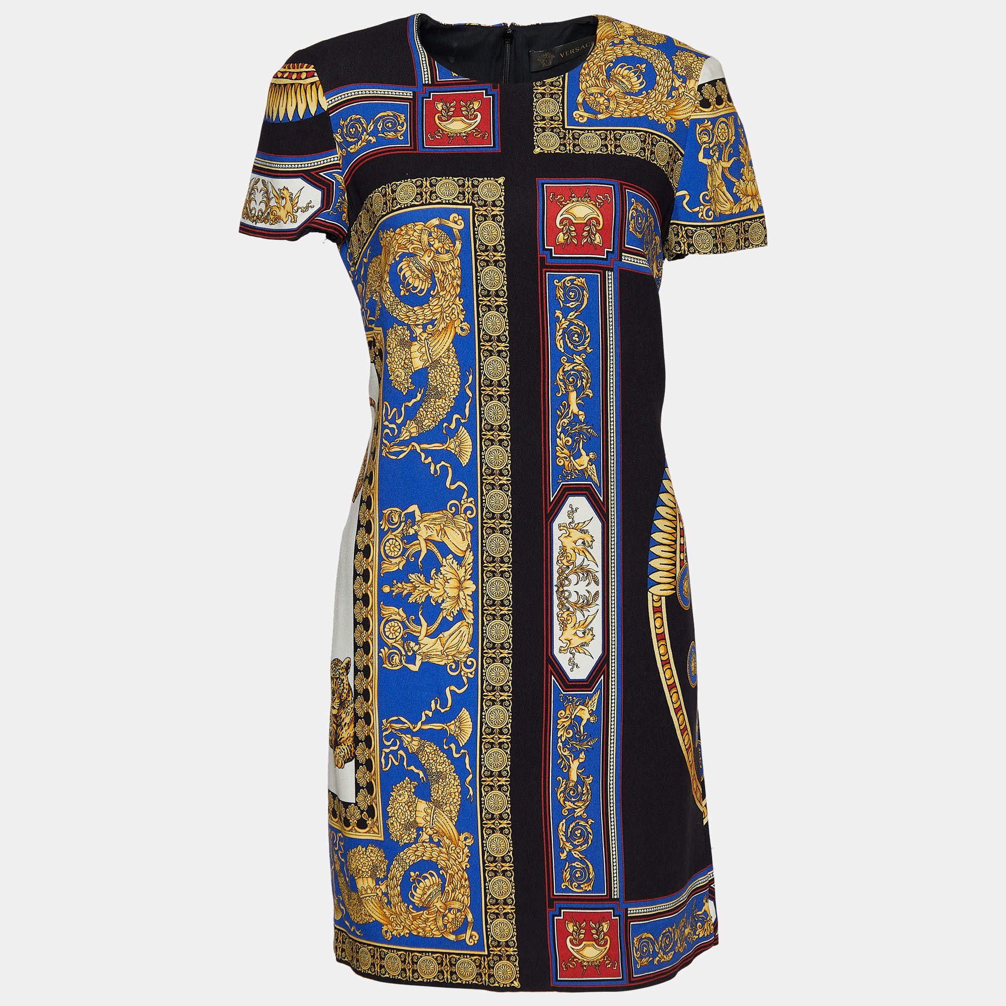 Pre Owned Versace Multicolor Lovers Printed Crepe Shift Dress S