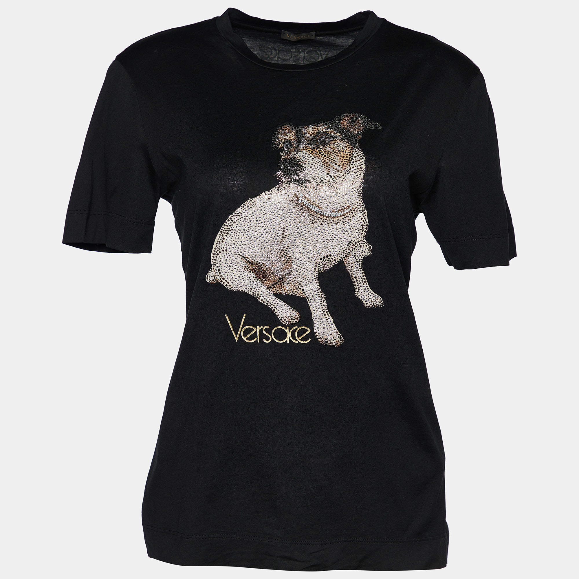 Pre Owned Versace Black Cotton Audrey Capsule Embellished T-Shirt S