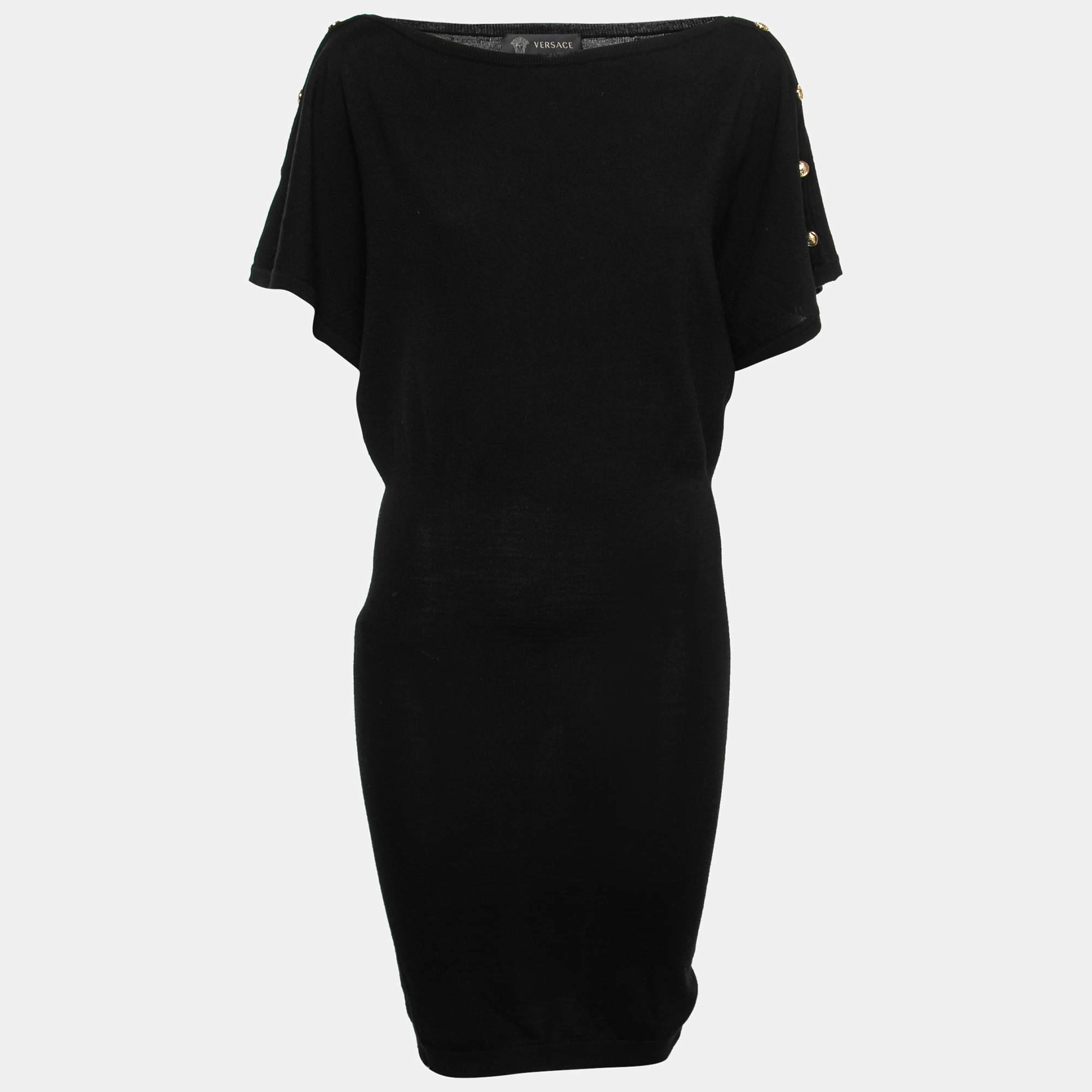 Pre Owned Versace Black Wool Button-Embellished Knitted Jumper S  