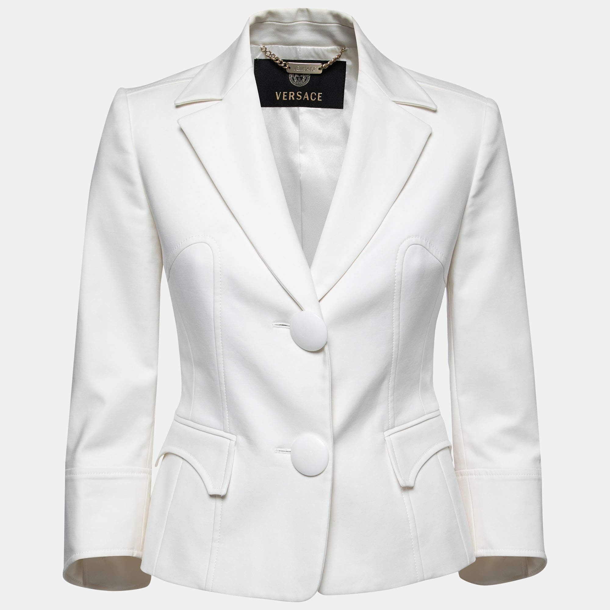 Pre Owned Versace Vintage White Stretch Cotton Single-Breasted Blazer S